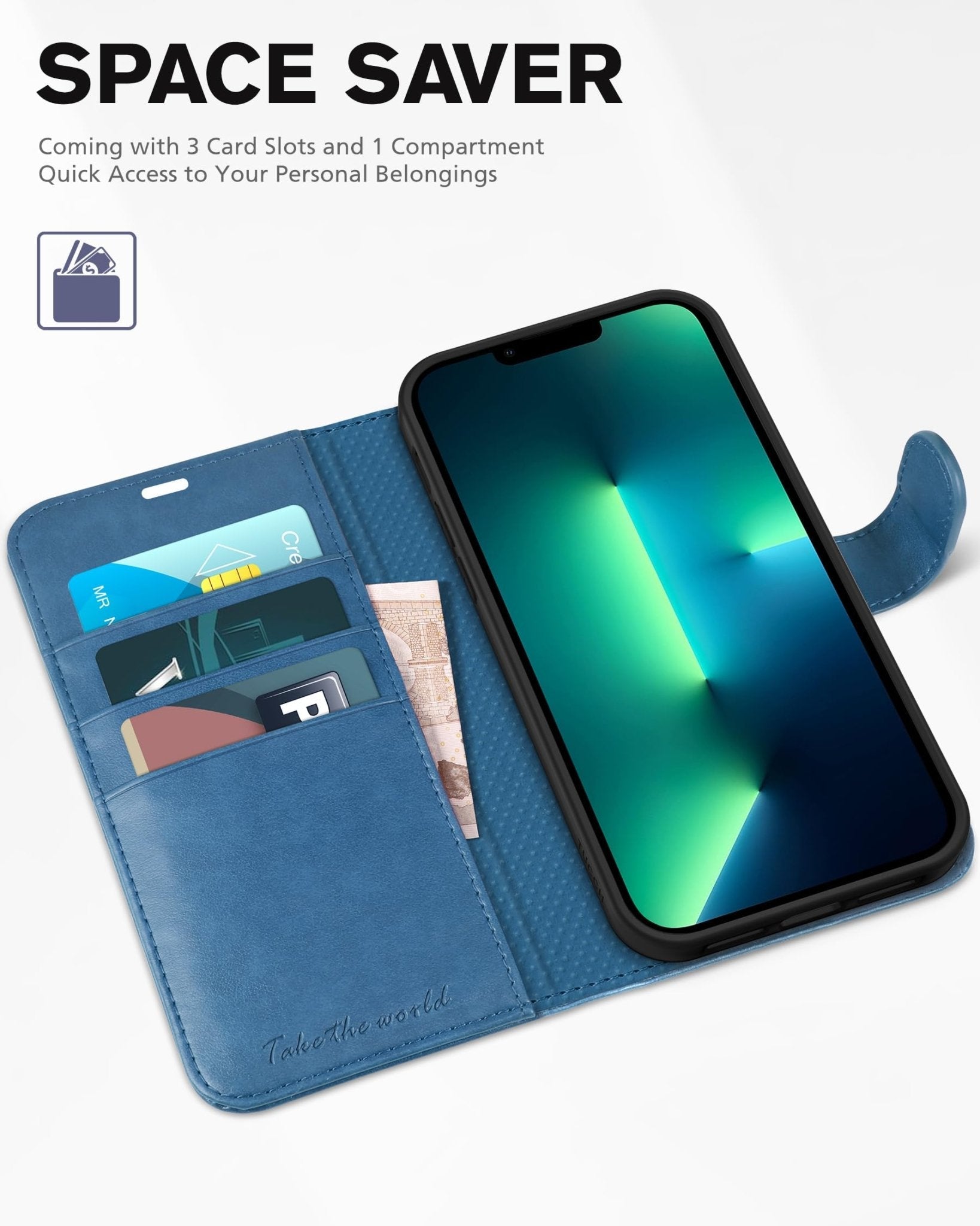 TUCCH Case Wallet for iPhone 13 Pro, RFID Blocking Card Holder Magnetic Stand PU Leather Folio Cover, Protective TPU Shockproof Inner Shell 6.1-inch 2021, Black