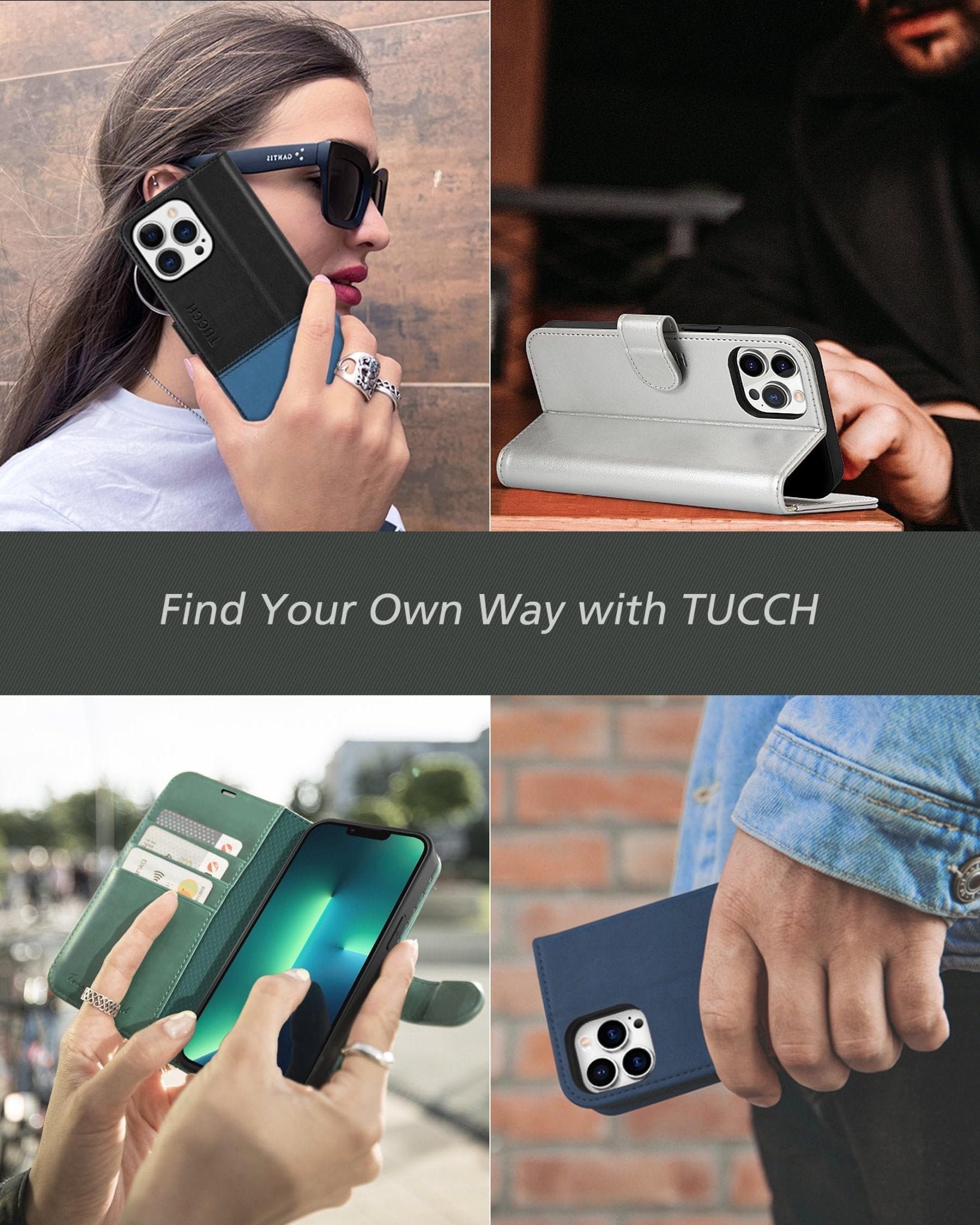 TUCCH Case Wallet for iPhone 13 Pro, RFID Blocking Card Holder Magnetic Stand PU Leather Folio Cover, Protective TPU Shockproof Inner Shell 6.1-inch 2021, Black