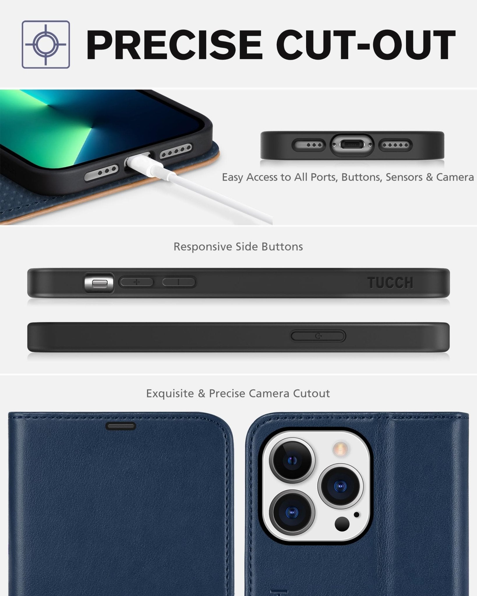 TUCCH Case Wallet for iPhone 13 Pro, RFID Blocking Card Holder Magnetic Stand PU Leather Folio Cover, Protective TPU Shockproof Inner Shell 6.1-inch 2021, Black