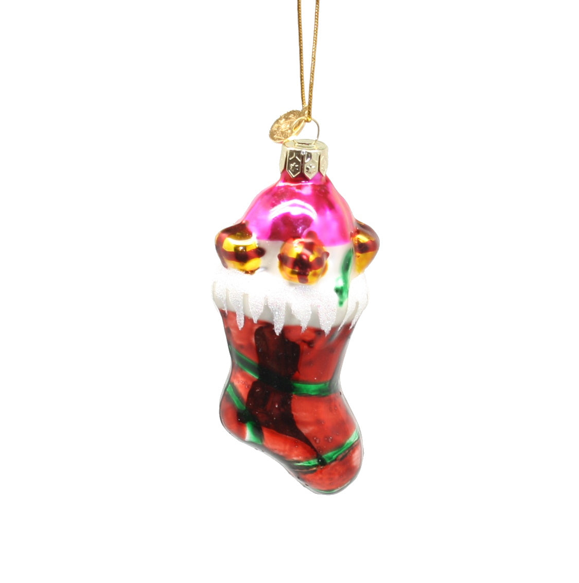 3 Inch Boxed Glass Ornament - Stocking - Red/Green