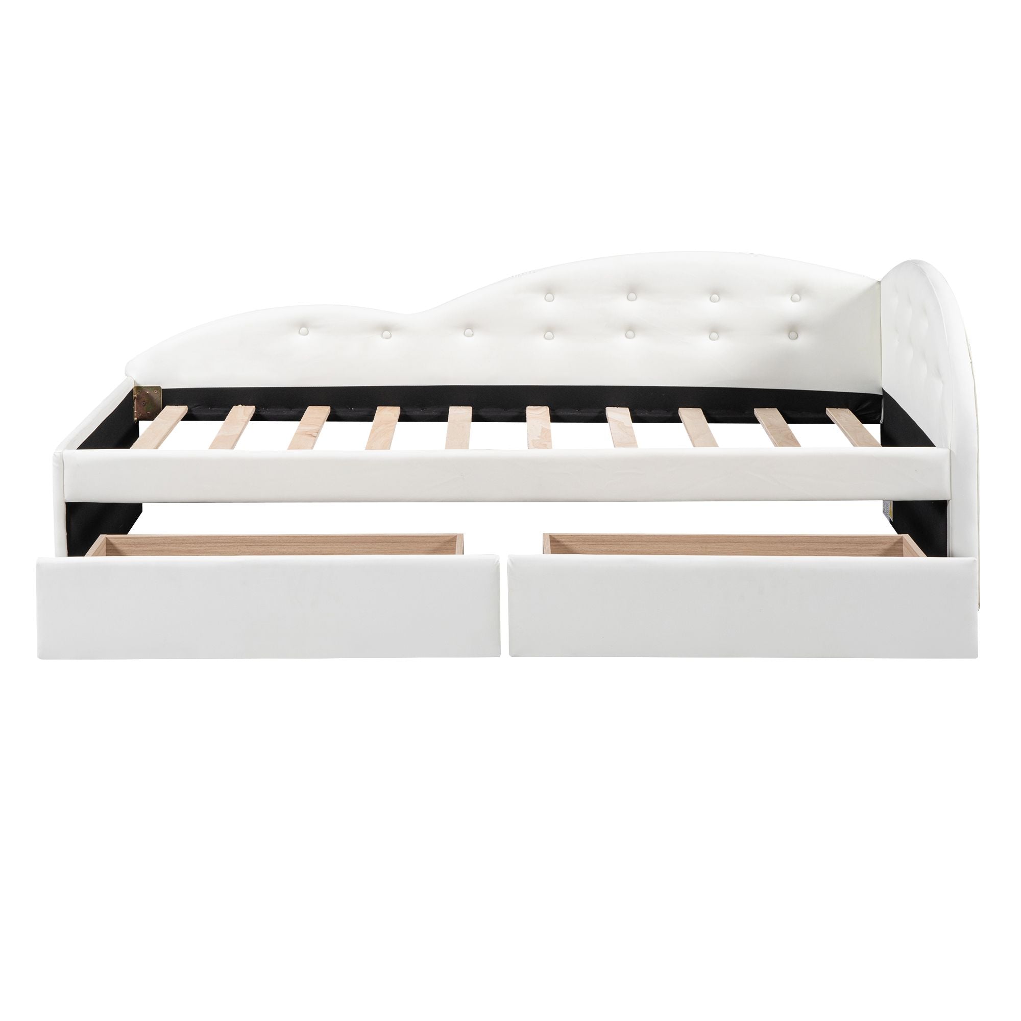 Twin Size PU Upholstered Tufted Daybed with Two Drawers and Cloud Shaped Guardrail