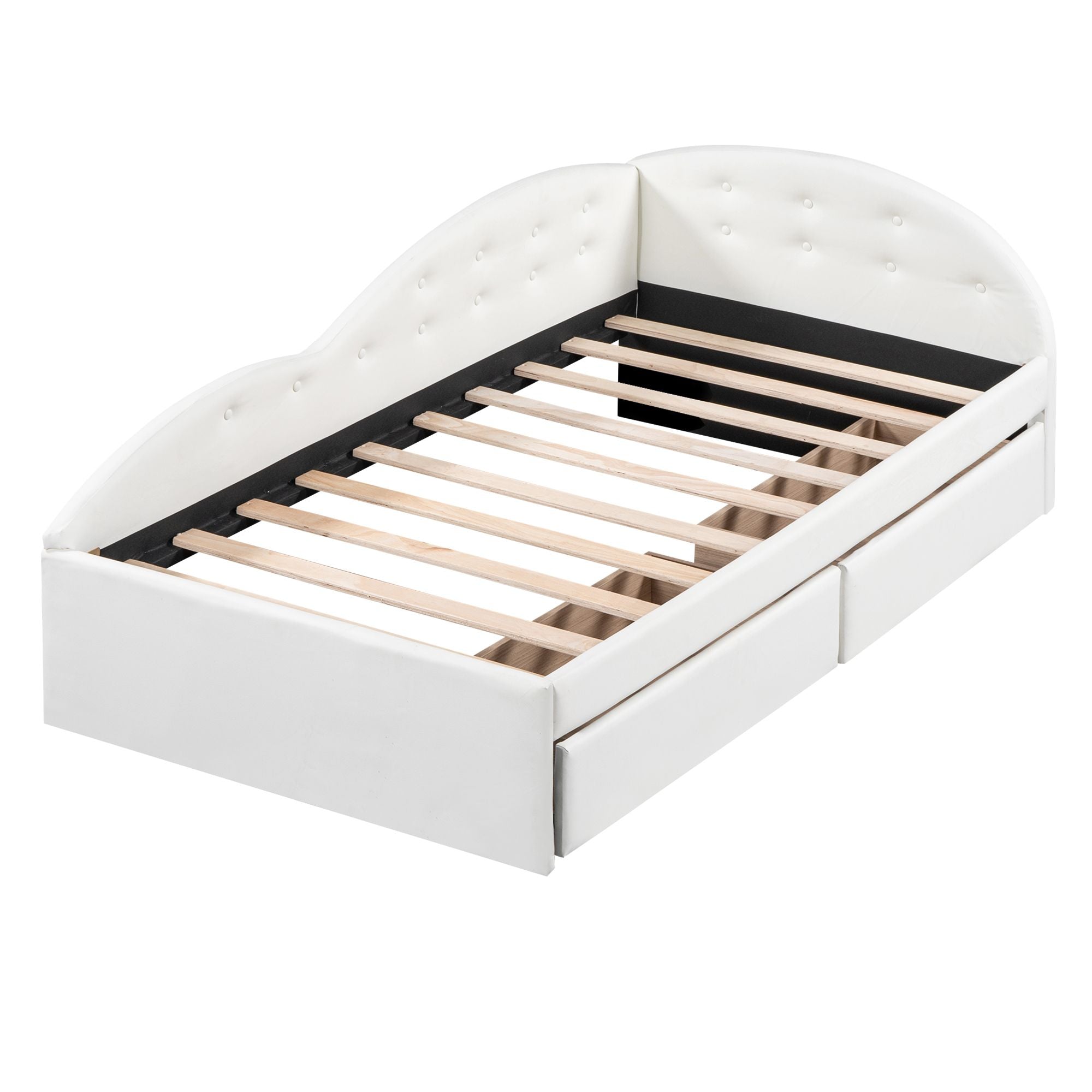 Twin Size PU Upholstered Tufted Daybed with Two Drawers and Cloud Shaped Guardrail