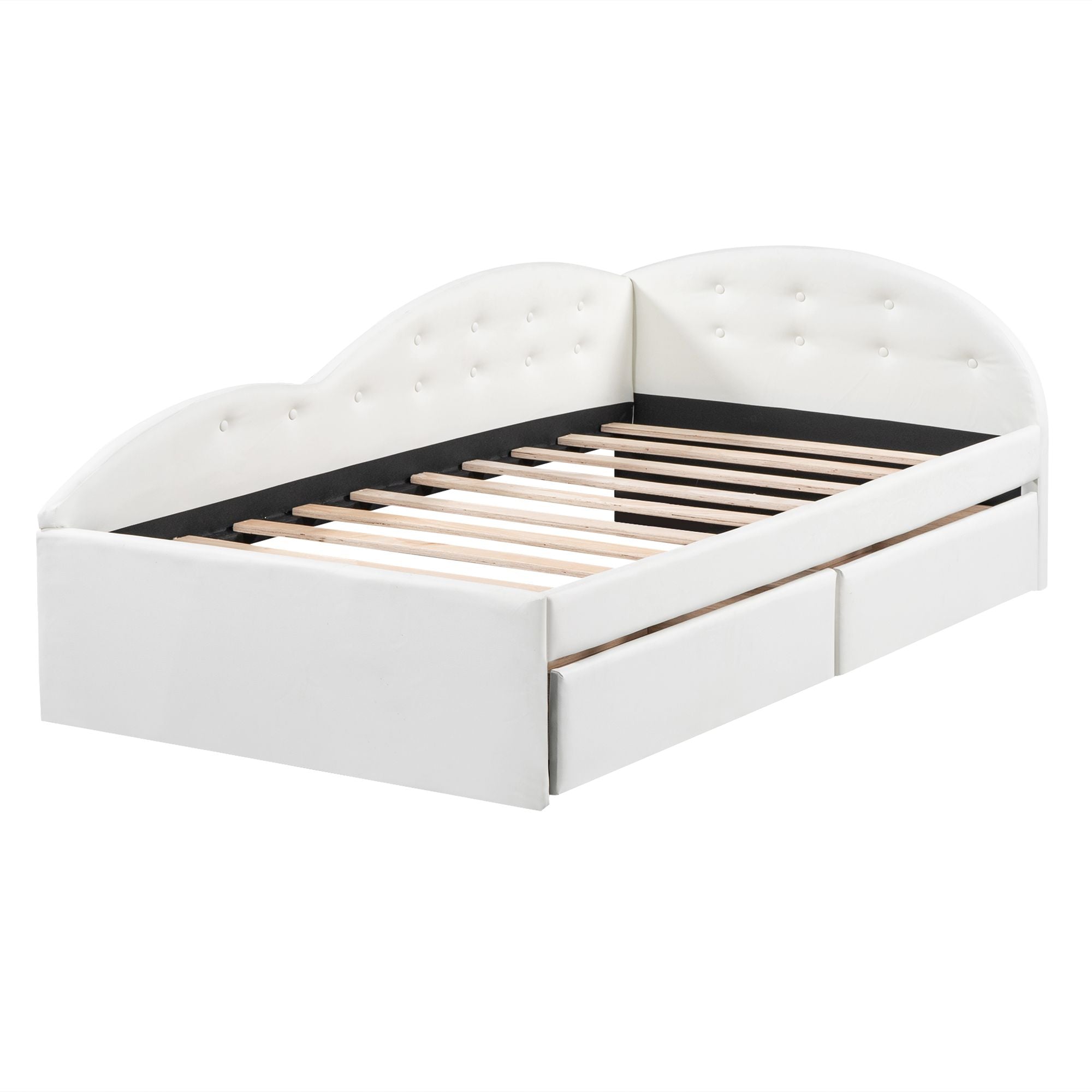 Twin Size PU Upholstered Tufted Daybed with Two Drawers and Cloud Shaped Guardrail