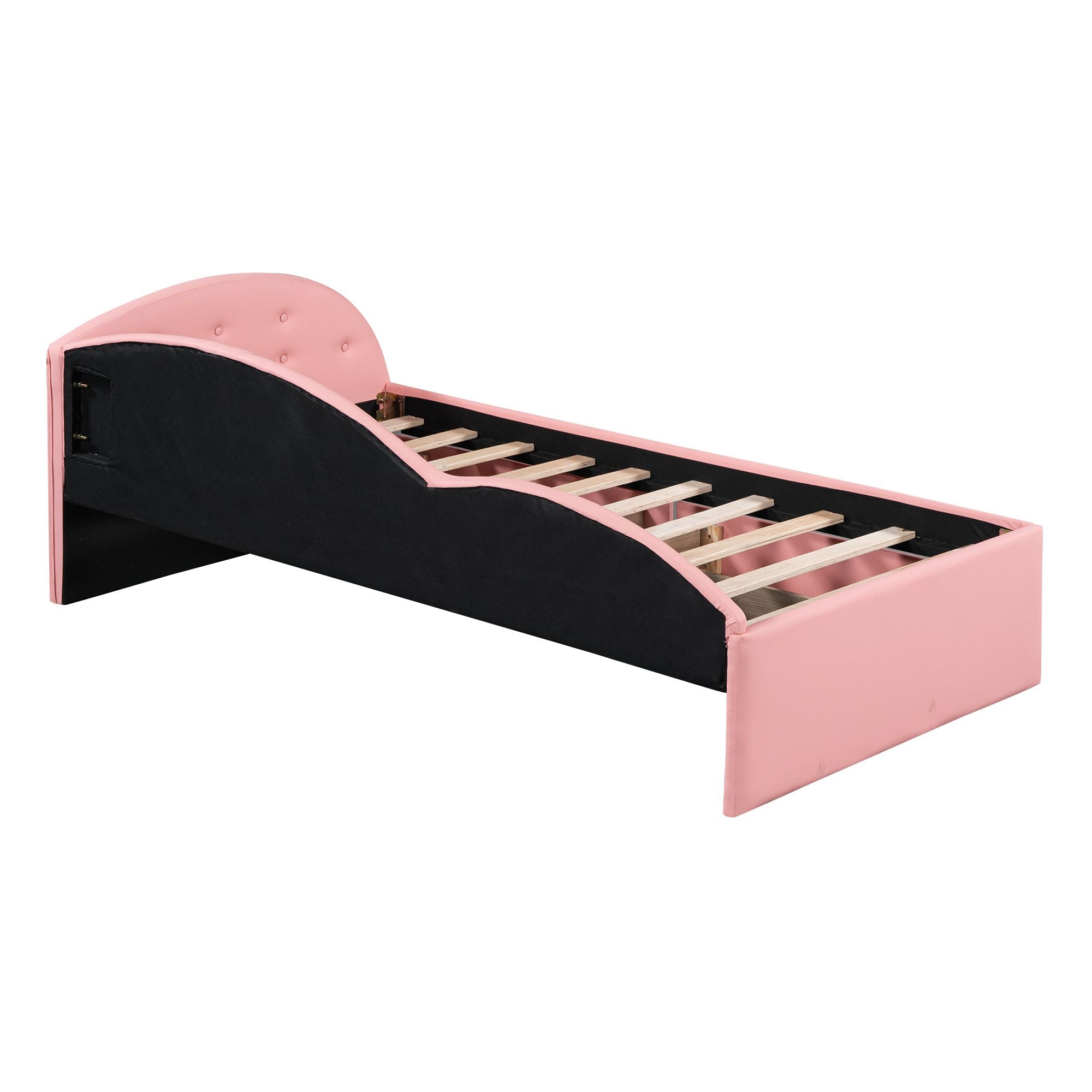 Twin Size PU Upholstered Tufted Daybed with Two Drawers and Cloud Shaped Guardrail