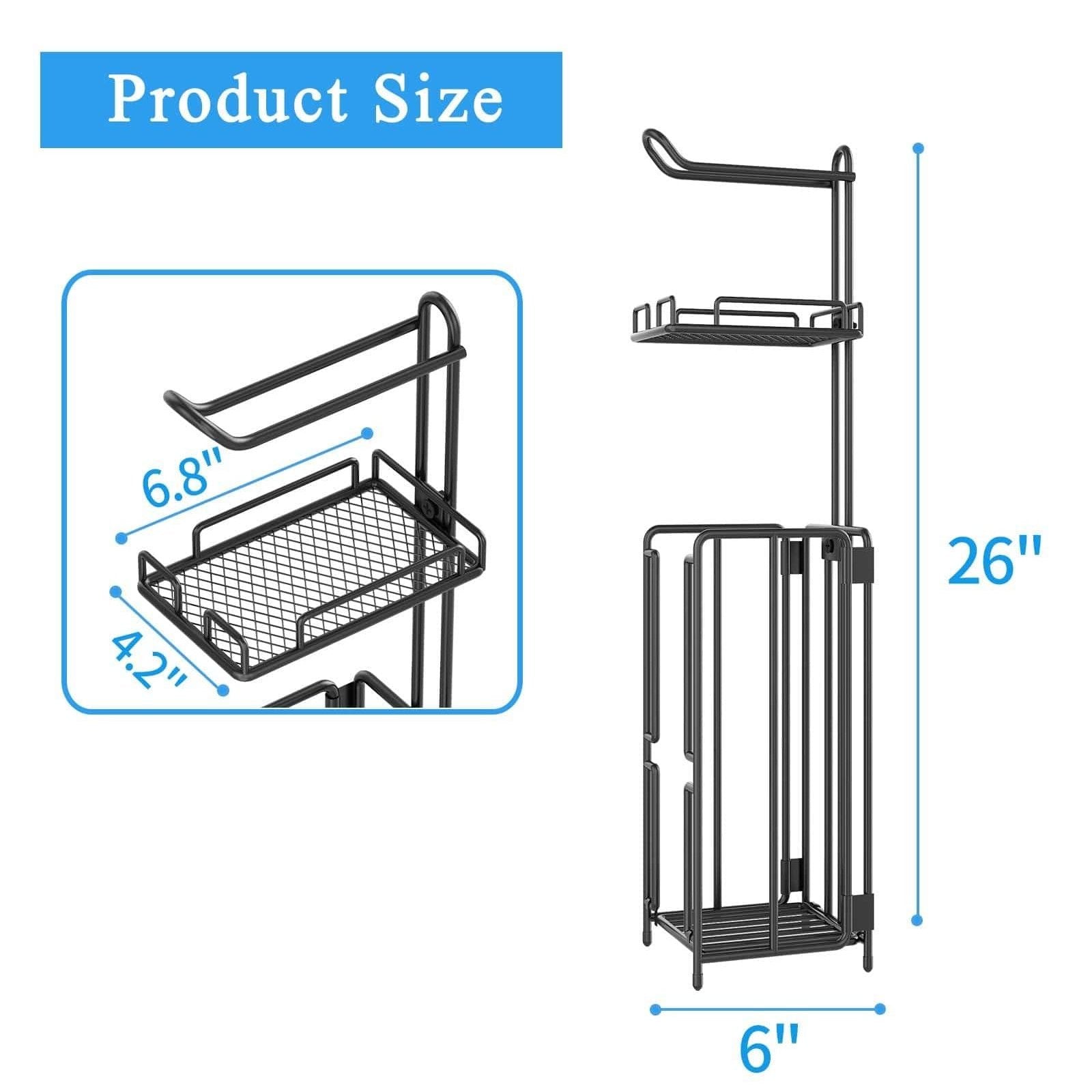 Two stood -standing sanitary paper bracket brackets, toilet paper rolls with shelves, and reserve for bathroom storage, mobile phones, giant rolls, black