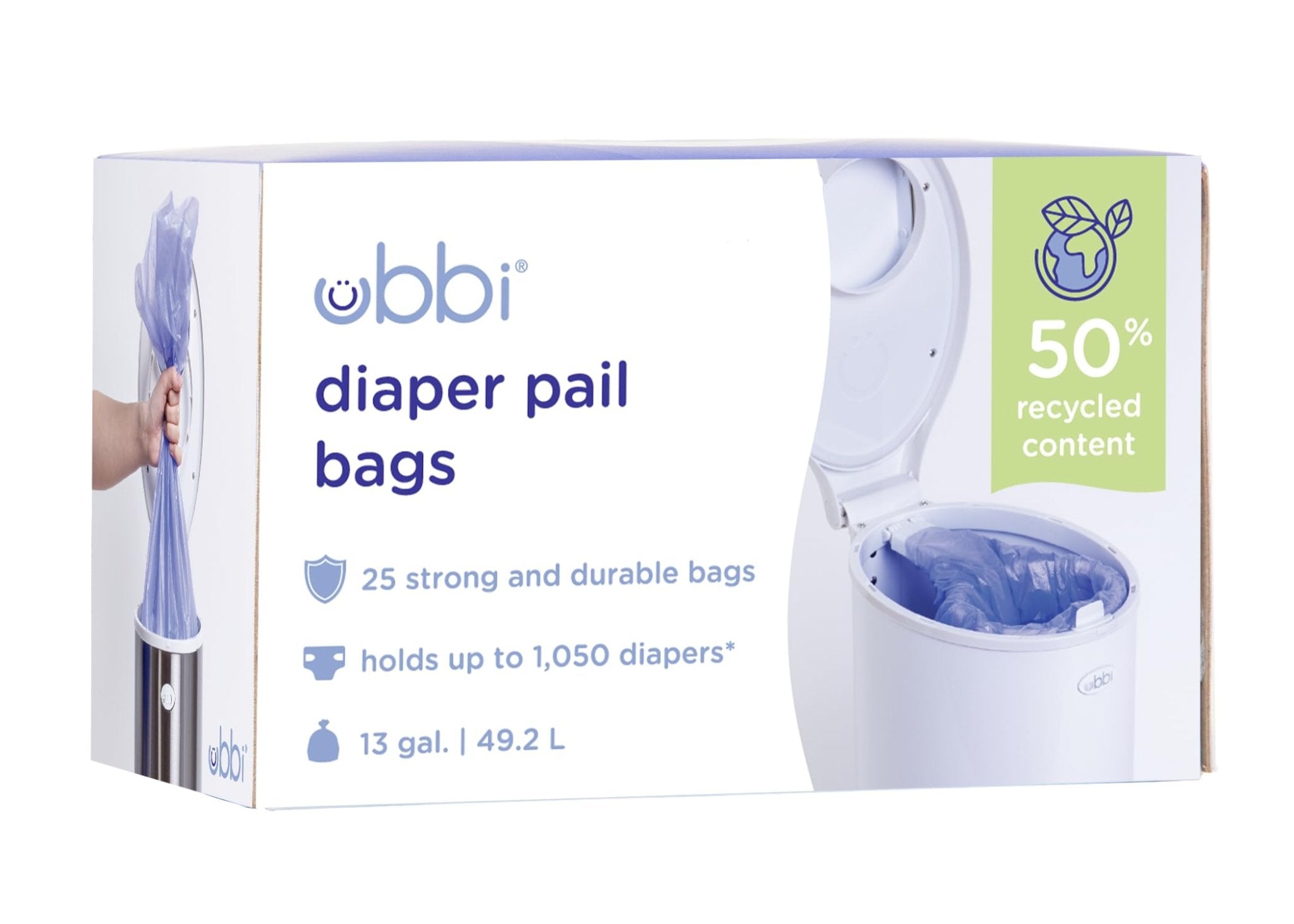 Ubbi Diaper Pail Plastic Bags, Disposable Baby Waste Bags, 3 Pack, 75 Count, 13-Gallon Bags