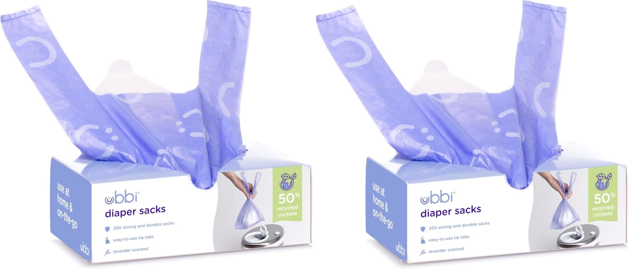 Ubbi Disposable Diaper Sacks, Lavender Scented, Easy-To-Tie Tabs, Diaper Disposal or Pet Waste Bags, 200 Count