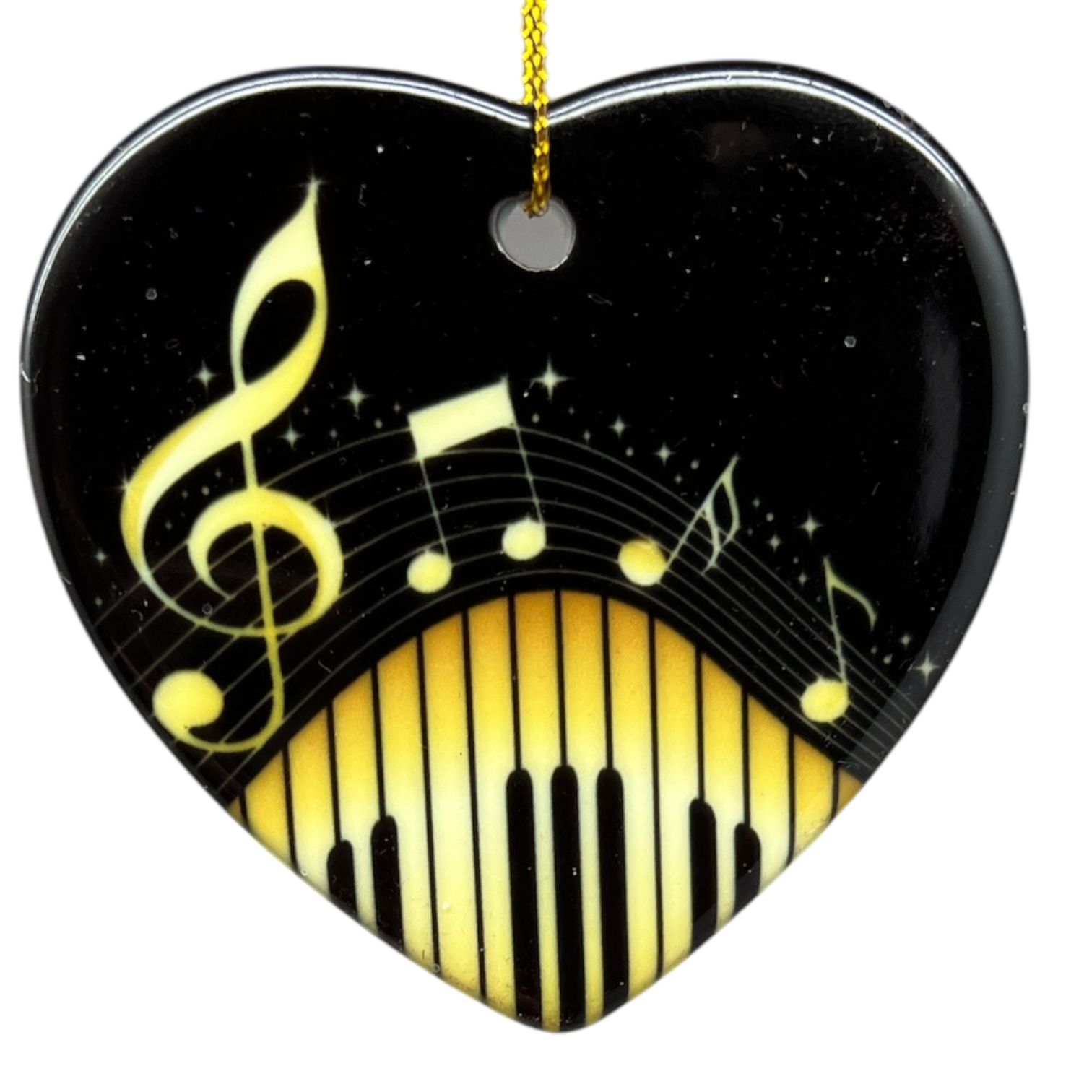 Heart Shaped Gold Music Note Piano Keys Ornament