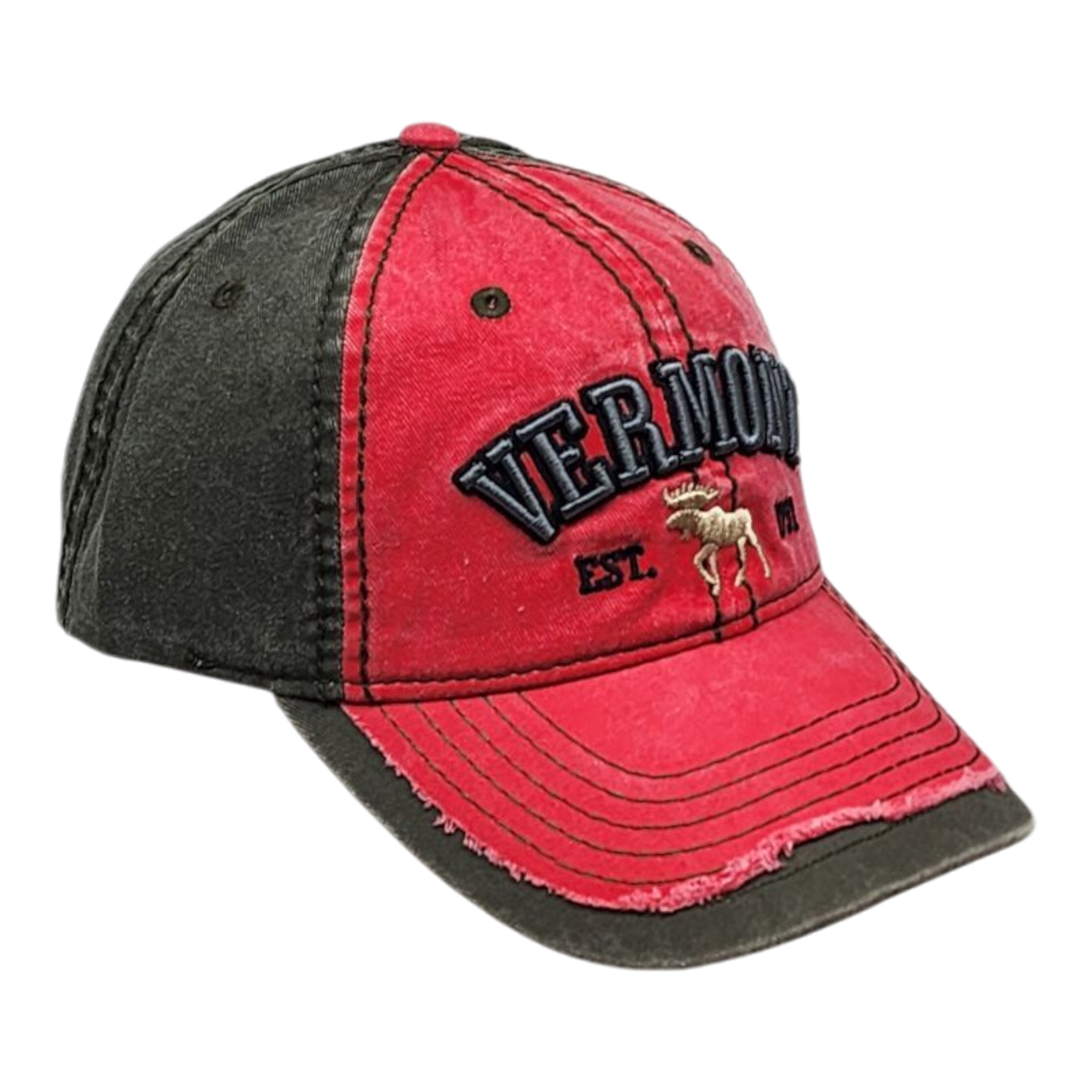 2 Tone Embroidered Hat - Vermont 1791 Moose - Cranberry and Olive
