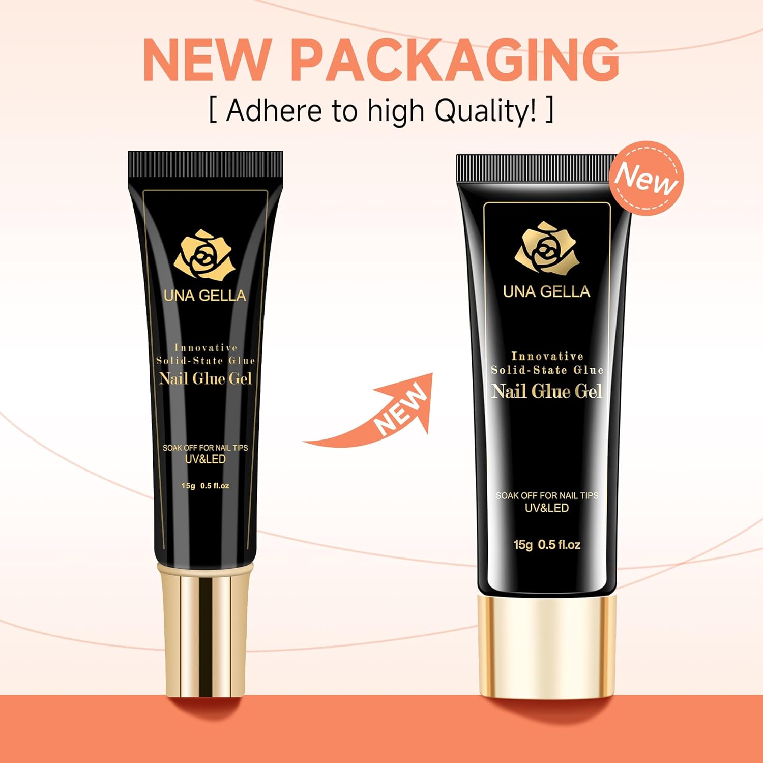 UNA GELLA Solid Nail Glue Gel 15ml Lamp Curing Needed Solid Soak Off U V/LED Lamp Required Super Strong Glue for Fake Acrylic Soft Gel Nail Tips Press On Nails Art Extension