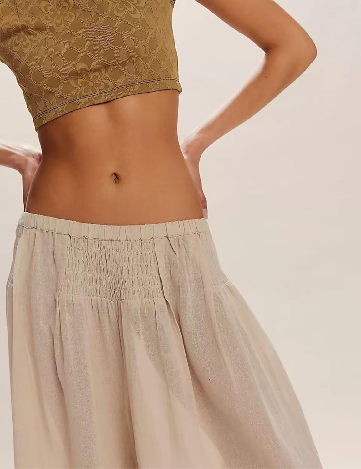 Unilexi Womens Casual Elastic Waist Wide Leg Palazzo Pants Low-Rise Flowy Beach Dress Pants