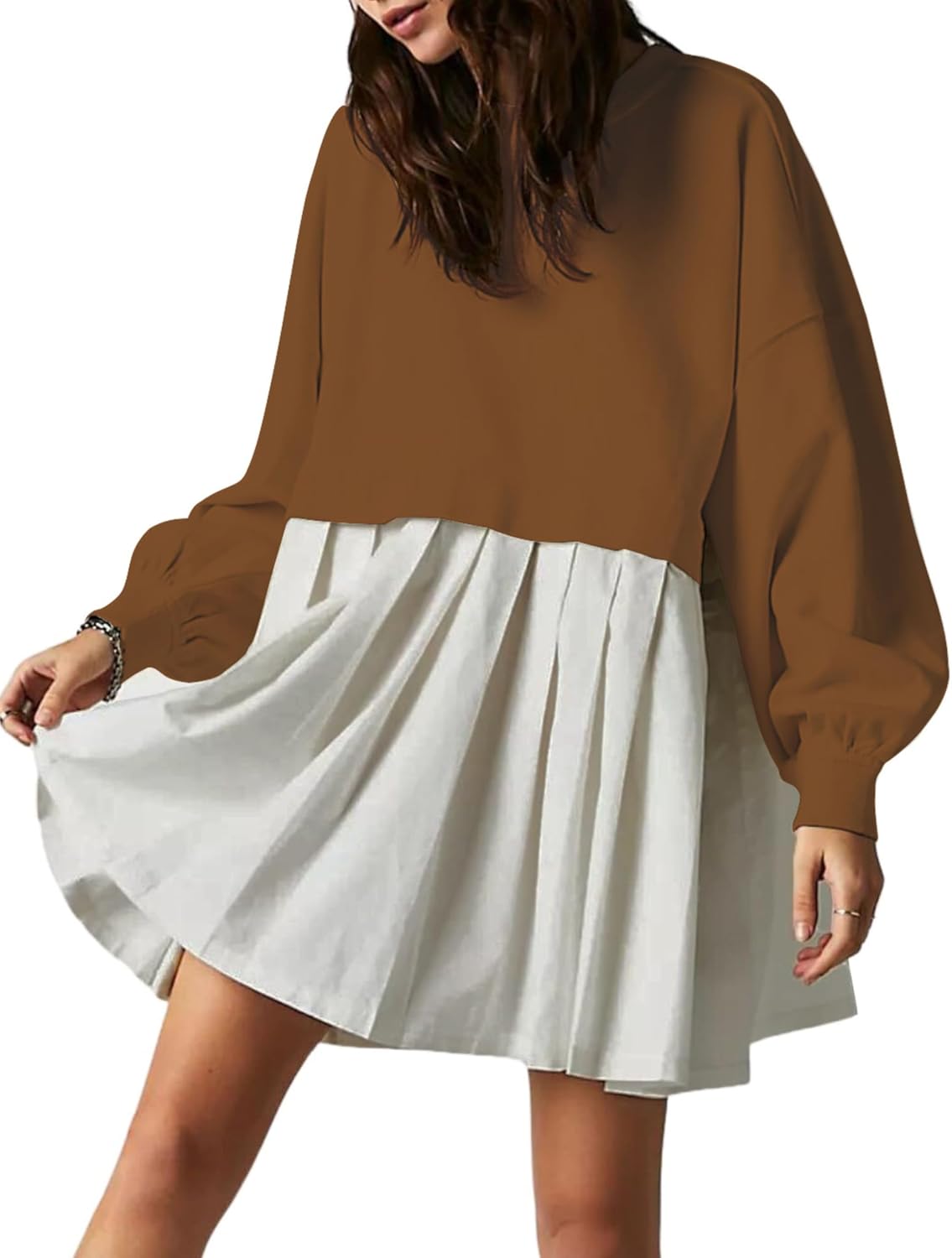 Unilexi Womens Crew Neck Pullover Sweatshirts Dress Oversized Long Sleeve Mini Dress