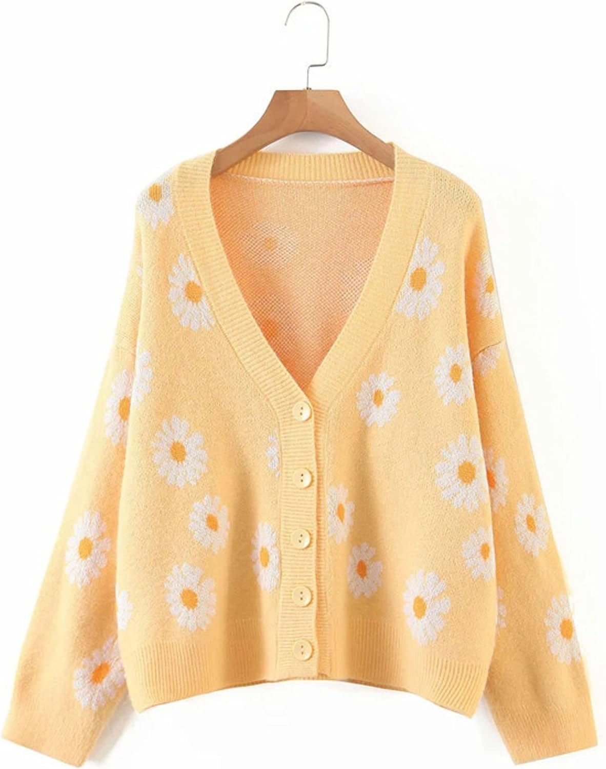 Unilexi Women's Floral Print Sweater V Neck Button Down Knitted Cardigan Long Sleeve Daisy Outerwear Coat