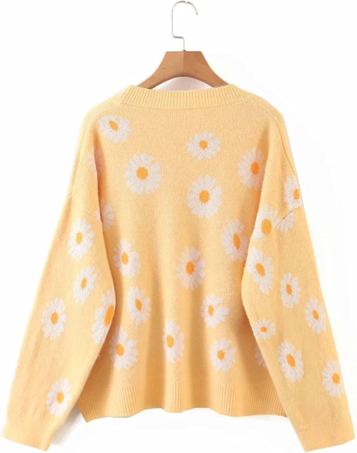 Unilexi Women's Floral Print Sweater V Neck Button Down Knitted Cardigan Long Sleeve Daisy Outerwear Coat
