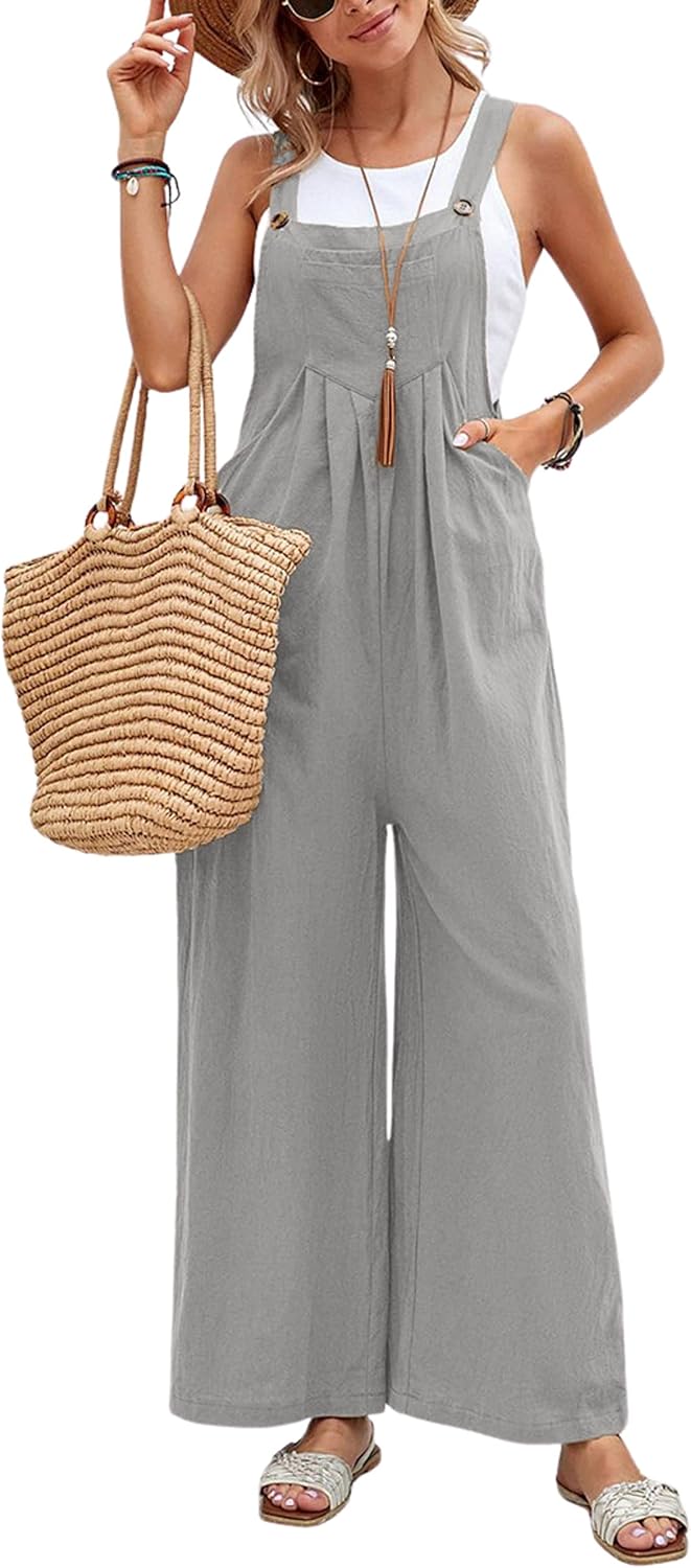 Unilexi Women’s Loose Wide Leg Bib Jumpsuits Button Baggy Overalls with Pockets