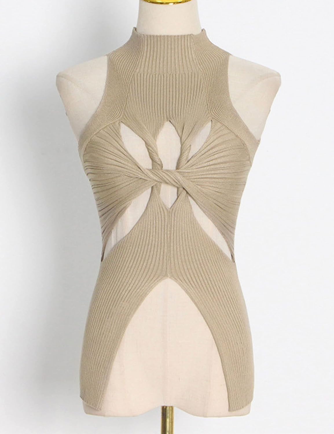 Unilexi Women’s Sleeveless High Neck Cut Out Sweater Vest Sexy Cutout Twist Knot Front Split Knit Tank Tops