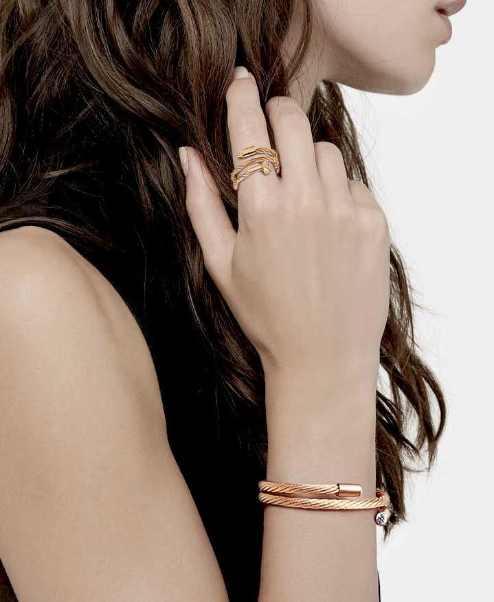RG115RG B.Tiff Rose Gold Pavé Pointe Cable Adjustable Ring