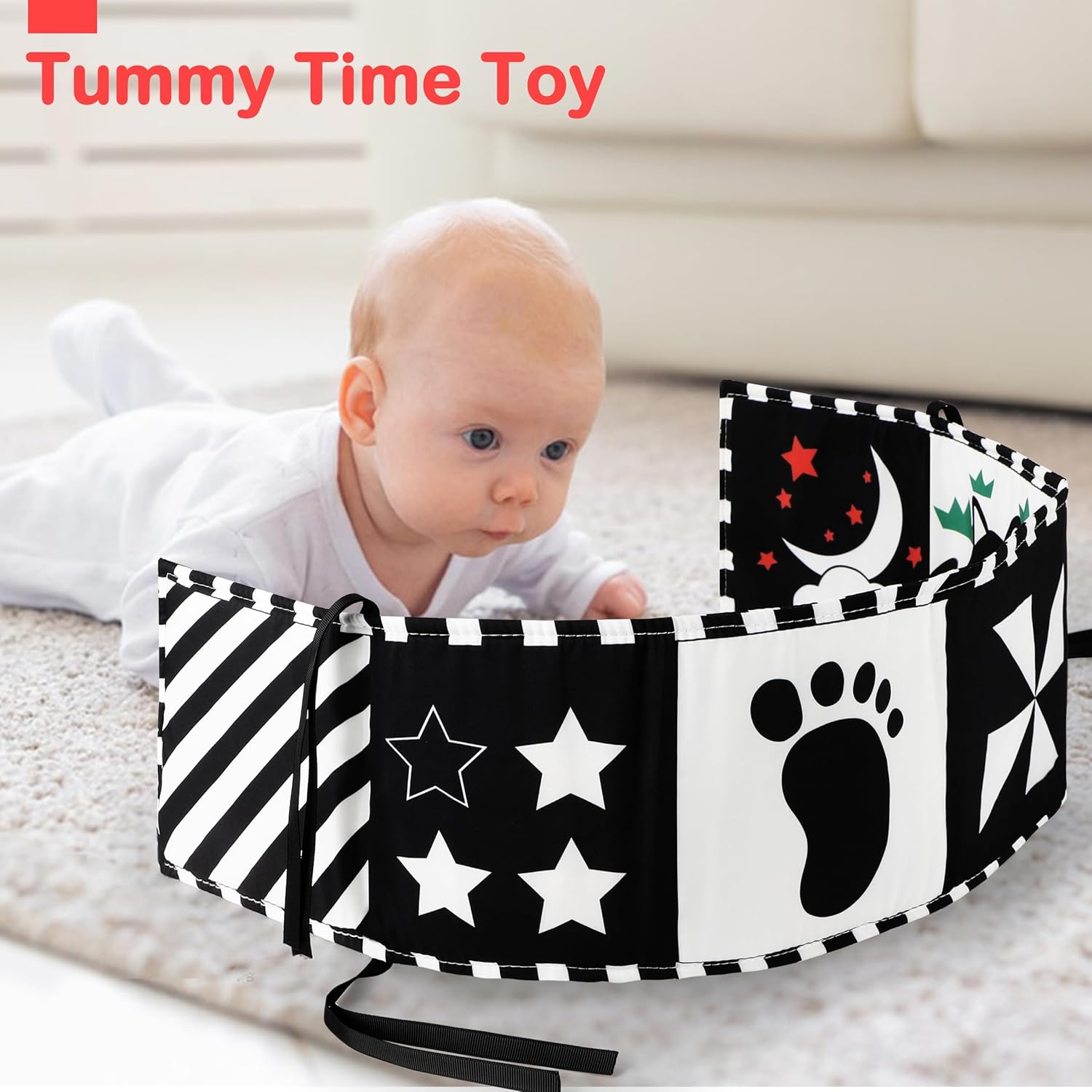 URMYWO Black and White Baby Toys, Tummy Time High Contrast Newborn Toys 0-3 Months, Soft Baby Book, Visual Stimulation Montessori Sensory Infant Toys 0-6-12 Months, Shower Gift for Boys Girls
