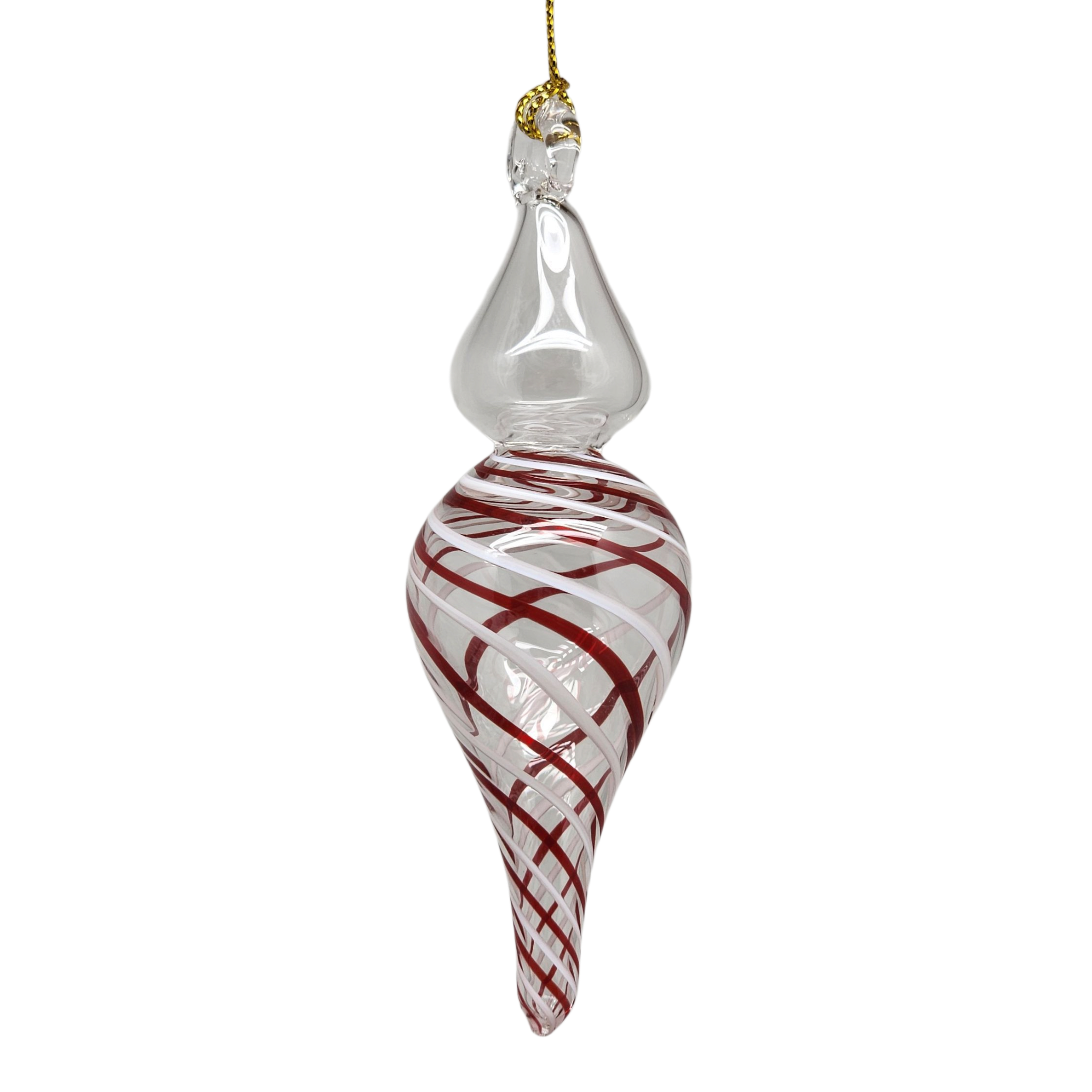 Candy Cane Stripe Blown Glass Ornament - Finial
