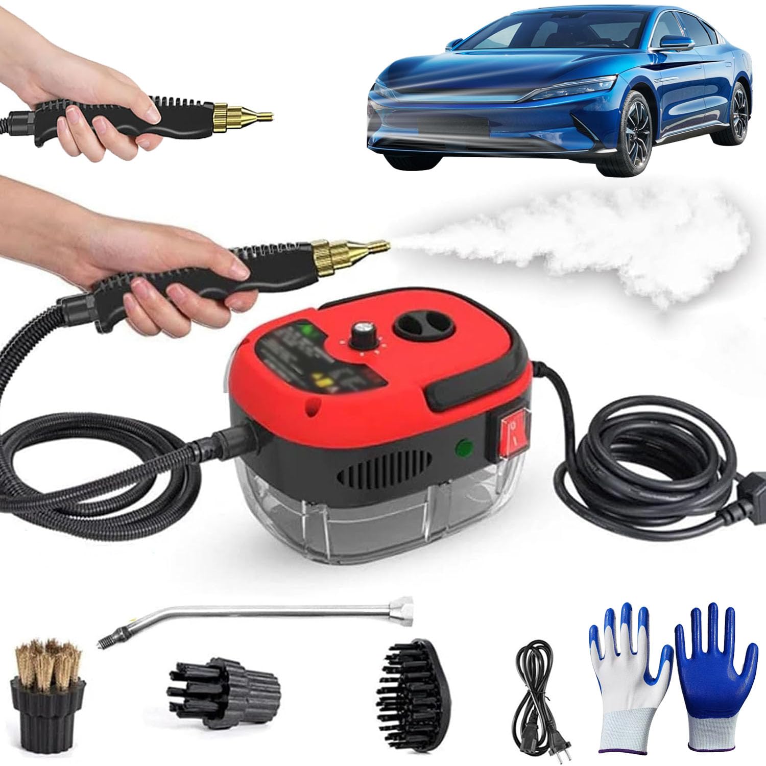 Versora Pro Car Steam Cleaner 2500w High-Temp Portable Machine, Shaker Plus Steam Cleaner, 2500w Handheld High-Temperature Pressurized SteamCleaner, With Gloves, For Home, Auto Detailing (Red)