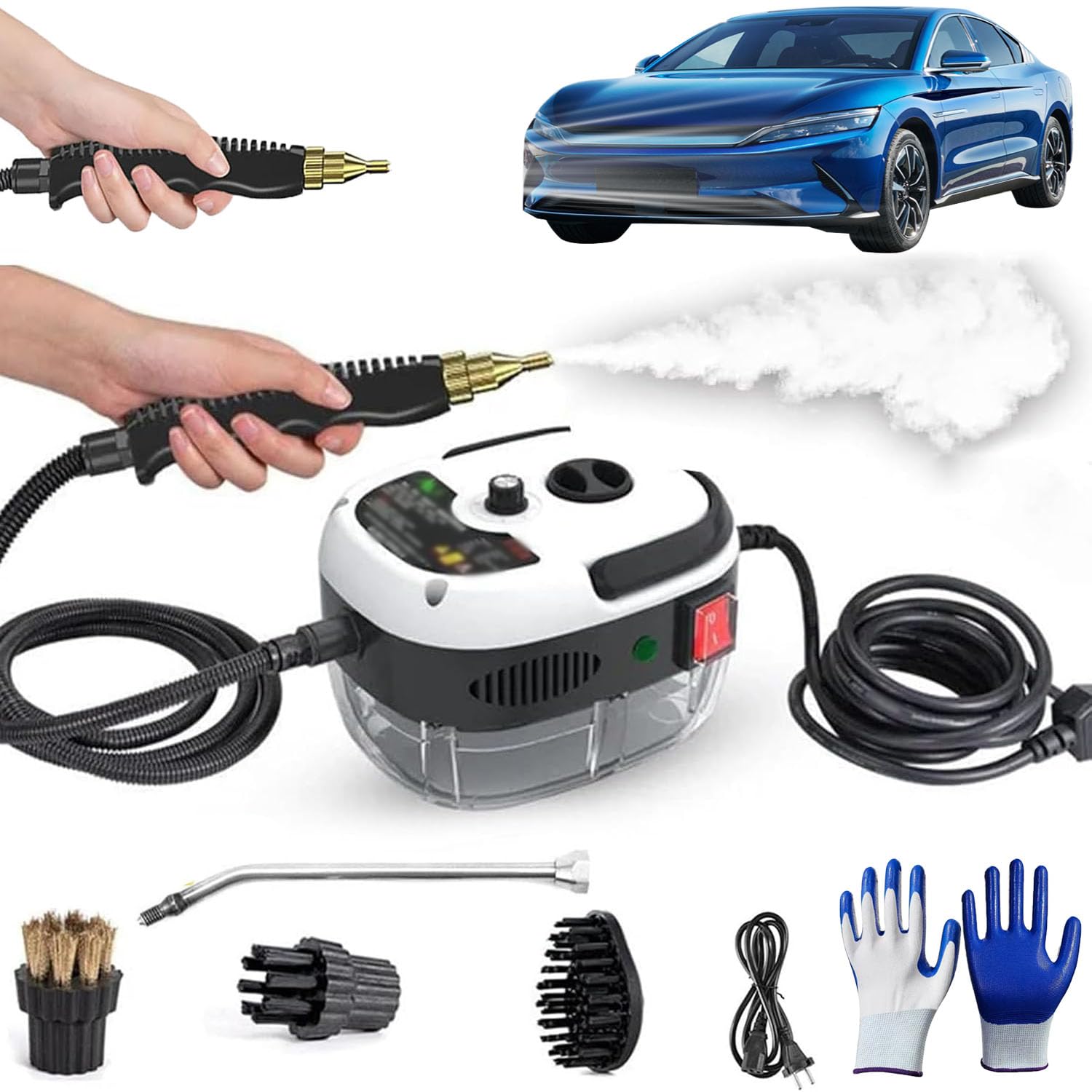 Versora Pro Car Steam Cleaner 2500w High-Temp Portable Machine, Shaker Plus Steam Cleaner, 2500w Handheld High-Temperature Pressurized SteamCleaner, With Gloves, For Home, Auto Detailing (Red)