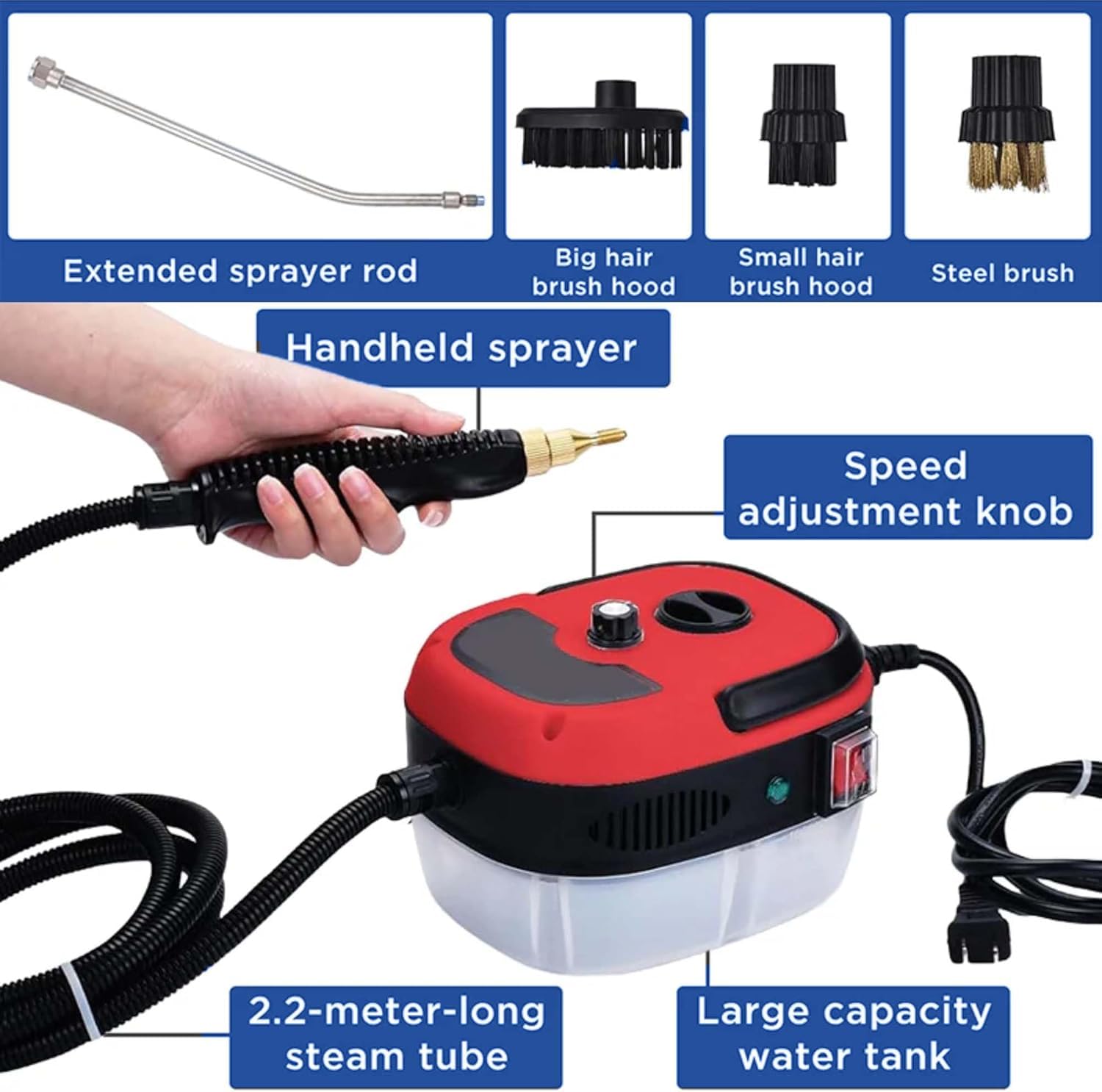 Versora Pro Car Steam Cleaner 2500w High-Temp Portable Machine, Shaker Plus Steam Cleaner, 2500w Handheld High-Temperature Pressurized SteamCleaner, With Gloves, For Home, Auto Detailing (Red)