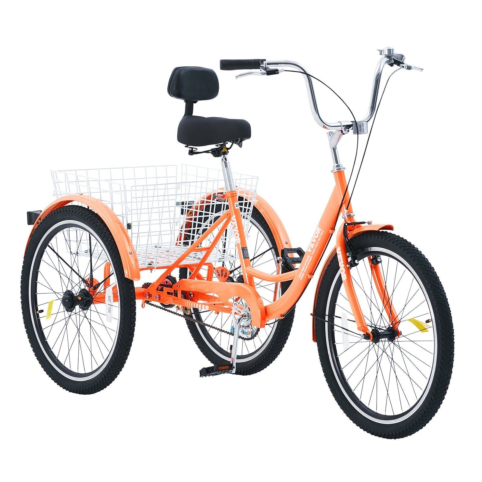 VEVOR Adult Tricycles Bike, 26 Inch Three-Wheeled Bicycles, 3 Wheel Bikes Trikes, Carbon Steel Cruiser Bike with Basket & Adjustable Seat, Picnic Shopping Tricycles for Seniors, Women, Men (Orange)