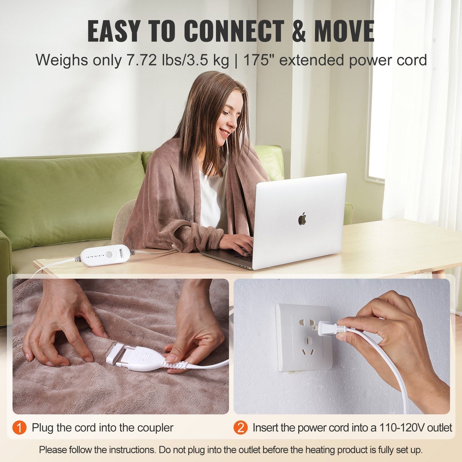 VEVOR Heated Blanket Electric Throw, 84" x 90" Queen Size, Soft Flannel Heating Blanket with 10 Hours Timer Auto-off & 5 Heating Levels, Dual Control, Machine Washable, ETL & FCC Certification (Beige)