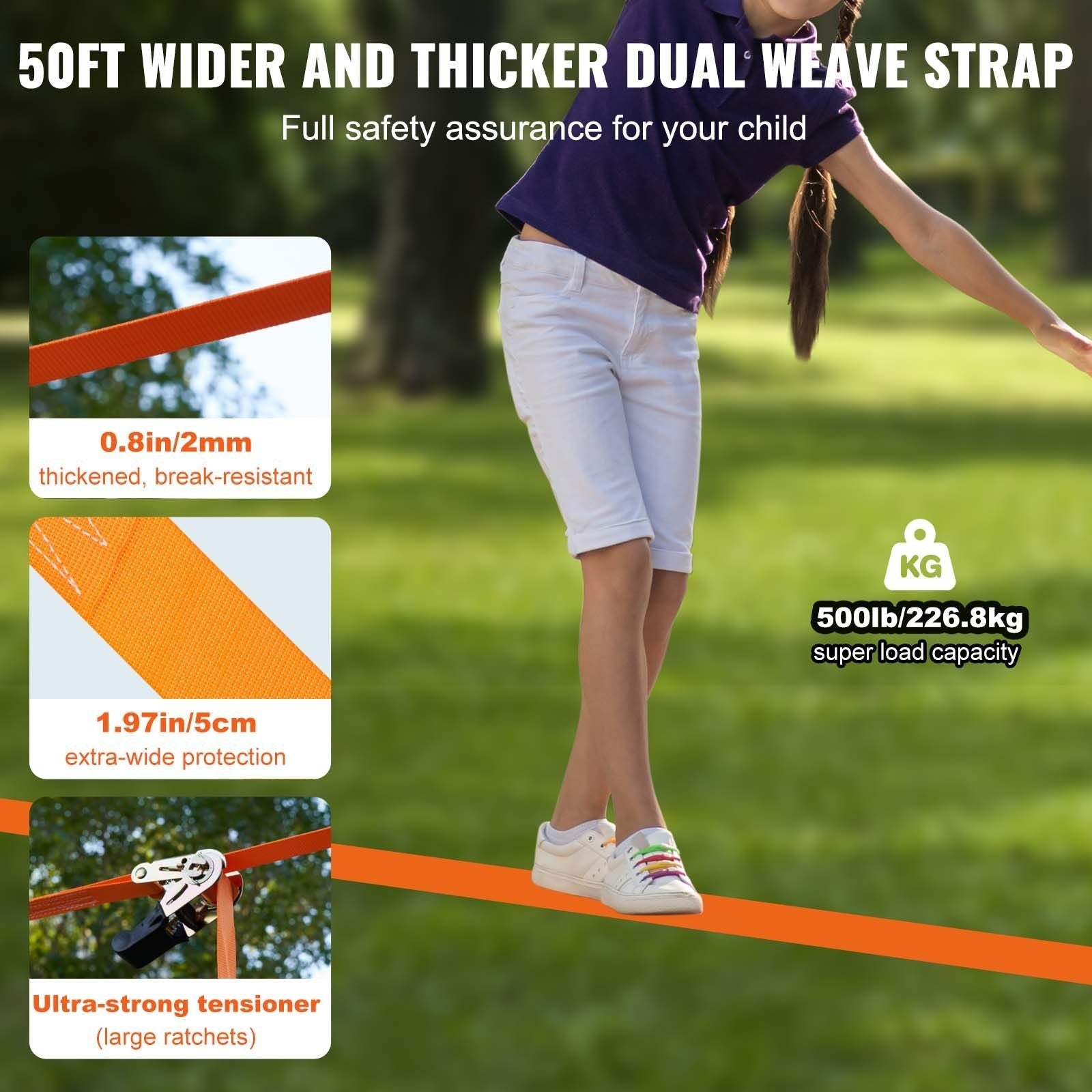 VEVOR Ninja Warrior Obstacle Course for Kids, 50 ft Weatherproof Slacklines, 500lbs Weight Capacity Monkey Line, Outdoor Playset Equipment, Backyard Toys Training Equipment Set with 10 Obstacles