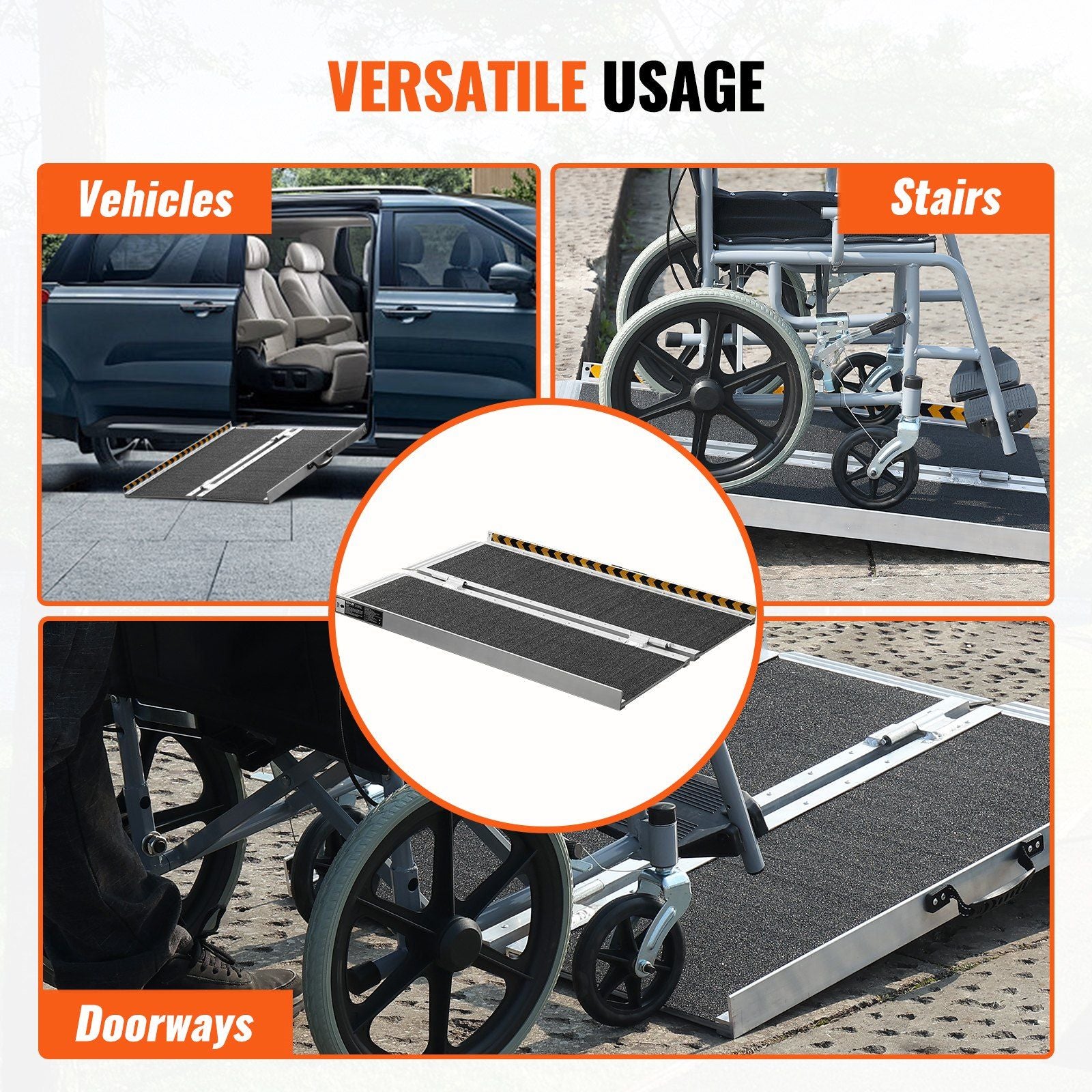 VEVOR Portable Wheelchair Ramp, 3 ft 800 lbs Capacity, Non-Slip Aluminum Folding Threshold Ramp, Foldable Mobility Scooter Ramp Wheel Chair Ramp, Handicap Ramp for Home Steps, Stairs, Doorways, Curbs
