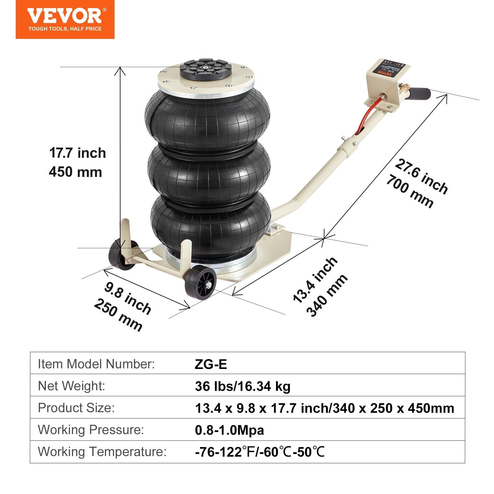 VEVOR Triple Bag Air Jack 3 Ton/6600 lbs Pneumatic Jack for Car SUV Lifting