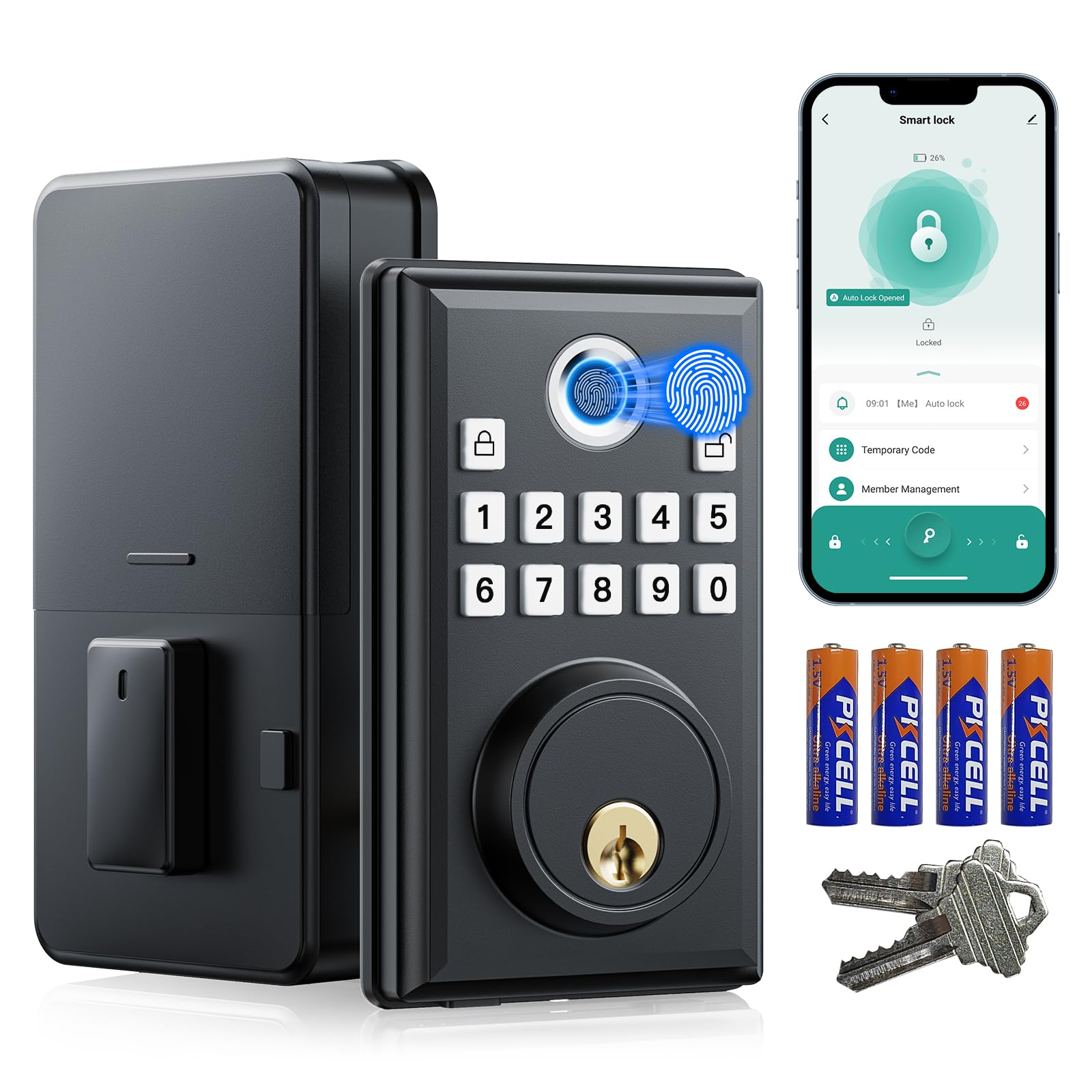 Video Smart Lock with Camera & Doorbell, 5-in-1 Keyless Entry Door Lock with Handle, Fingerprint+Keypad Code+App Remote Control+IC Card, Auto Lock, Wi-Fi Smart Deadbolt for Front Door, Apartment