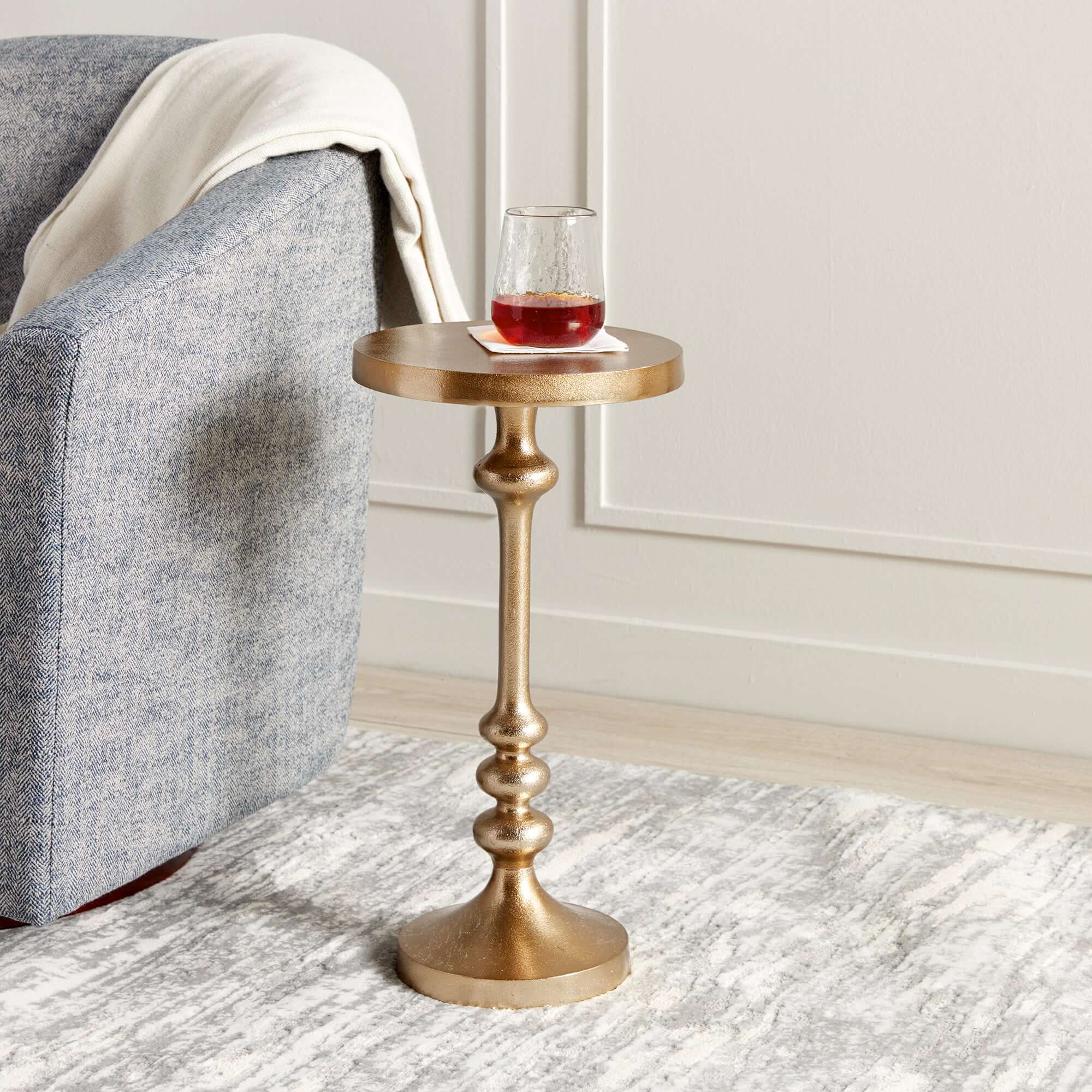 Vintage Gold Accent Table with Pedestal Base