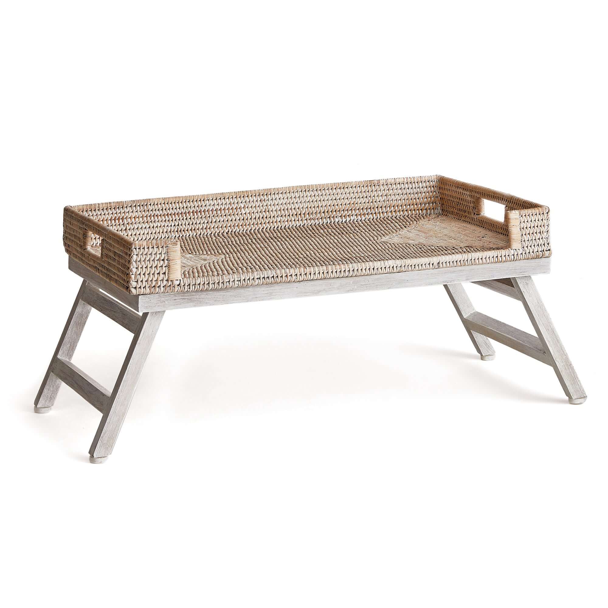 Vintage Rattan Tray Table with Collapsible Legs