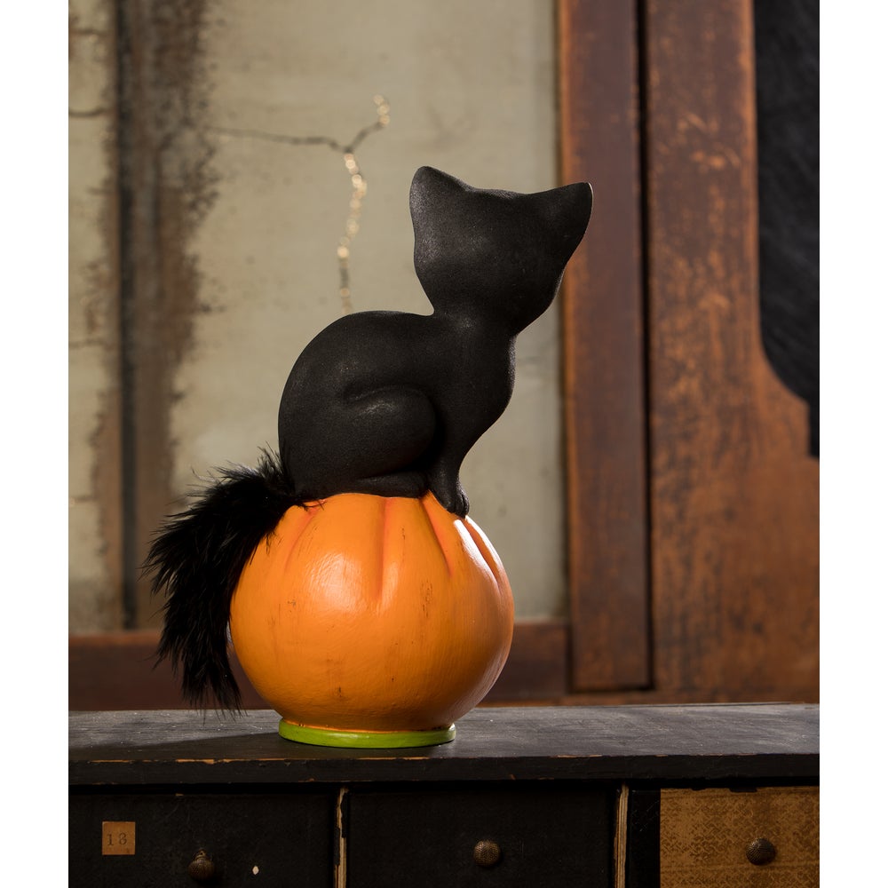 Vintage Seated Cat on Pumpkin by Bethany Lowe Designs
