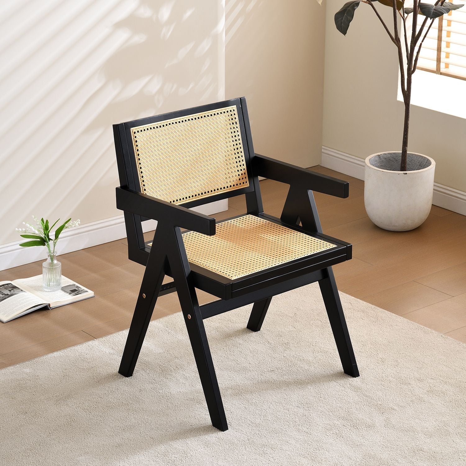 Vintage Solid Wood Rattan Chair, Arm Chair,Dining Chiar, For Dining Room, living Room, Outdoor, Natural