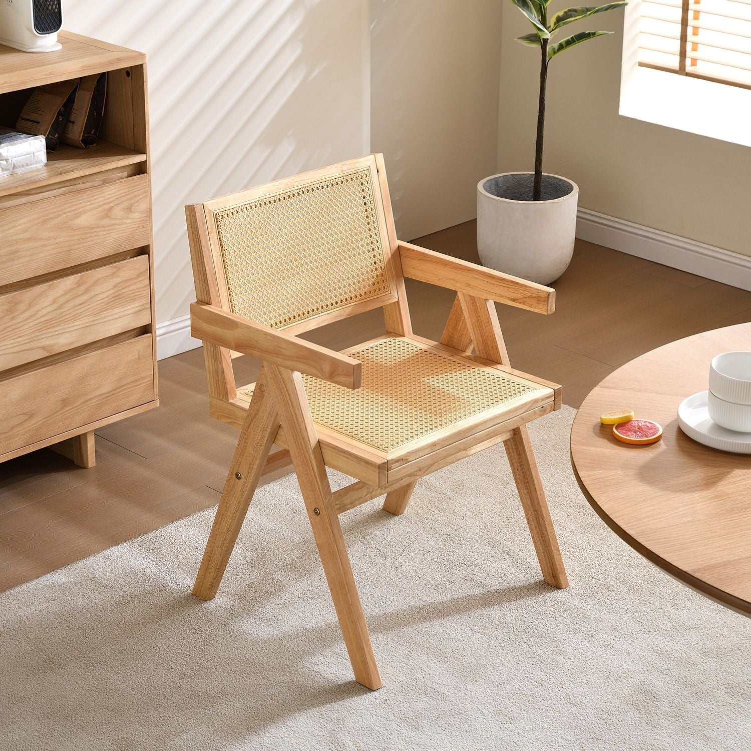 Vintage Solid Wood Rattan Chair, Arm Chair,Dining Chiar, For Dining Room, living Room, Outdoor, Natural