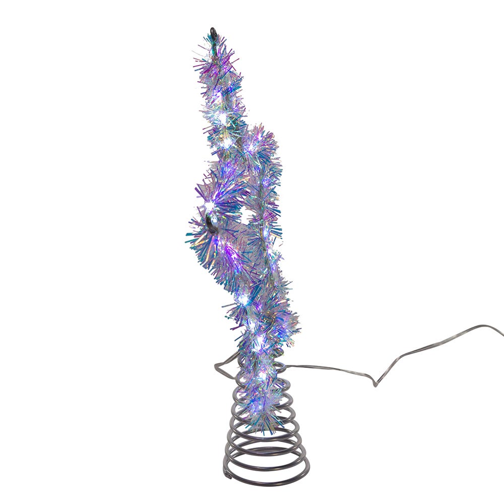 Cool White LED Silver Tinsel Star Treetop - 12 Inch