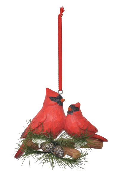 Cardinal Pair on Branch Ornament