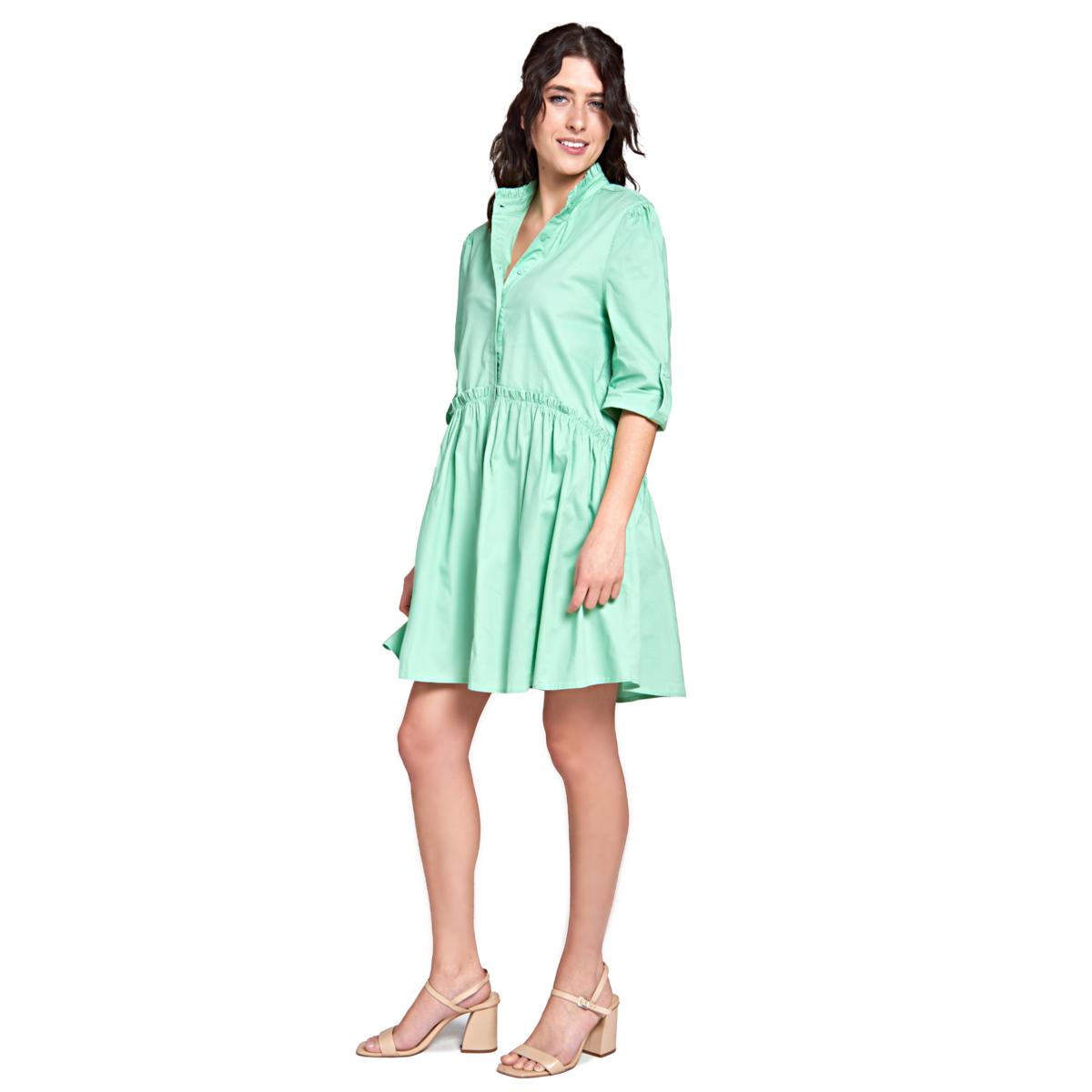 Cammie Ruffle Shirt Dress - Mint