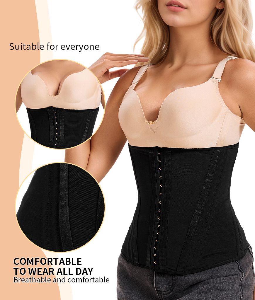 Waist Mesh Trainer Strapless for Women-Faja Colombian Girdle Hourglass -Steel Boned Corset Shapewear Tummy  Waist Body Shaper with Extended Button