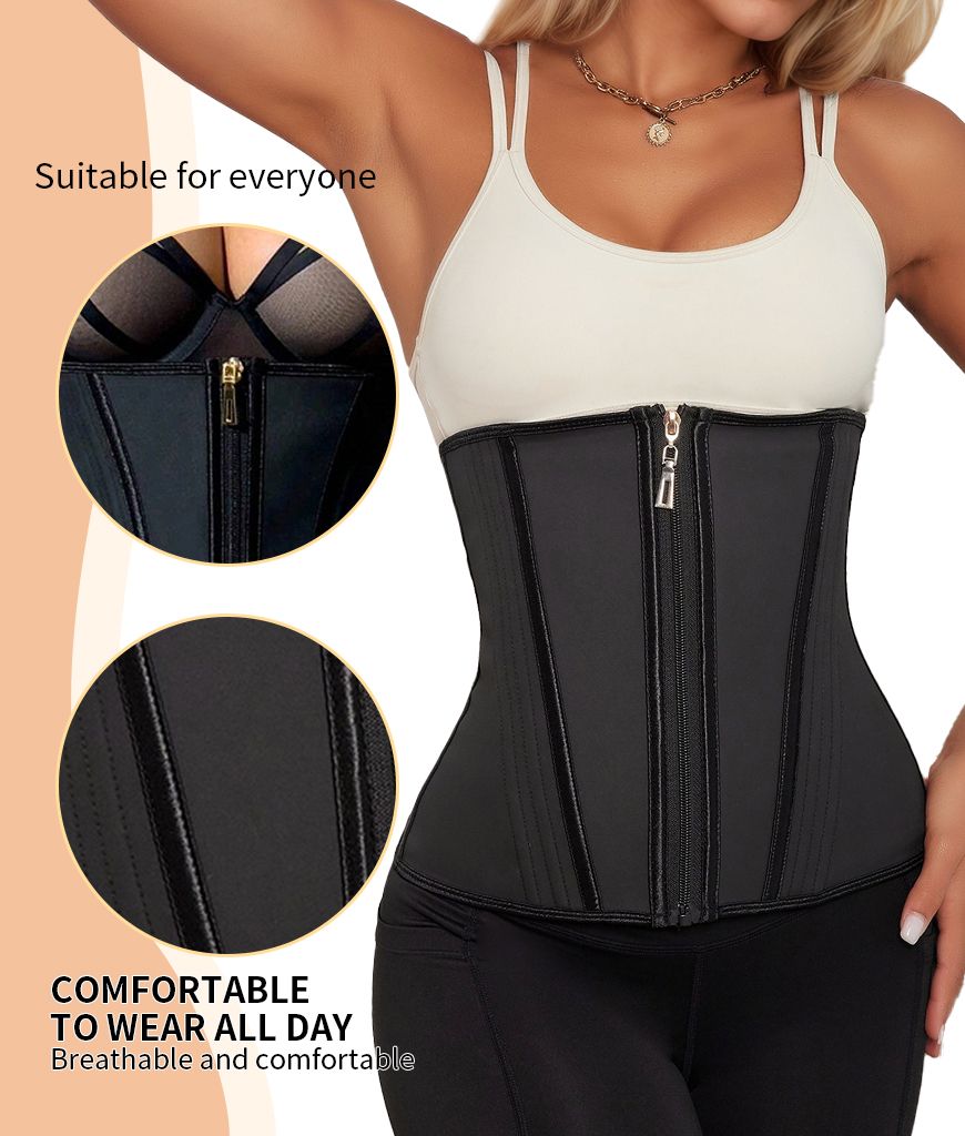 Waist Trainer for Women Latex Sport Underbust Steel Boned Corset Shapewear with Zipper Hook Shapewear Double Control Body Shaper  Workout Fajas Colombianas Moldeadoras Stomach Strapless Shapewear