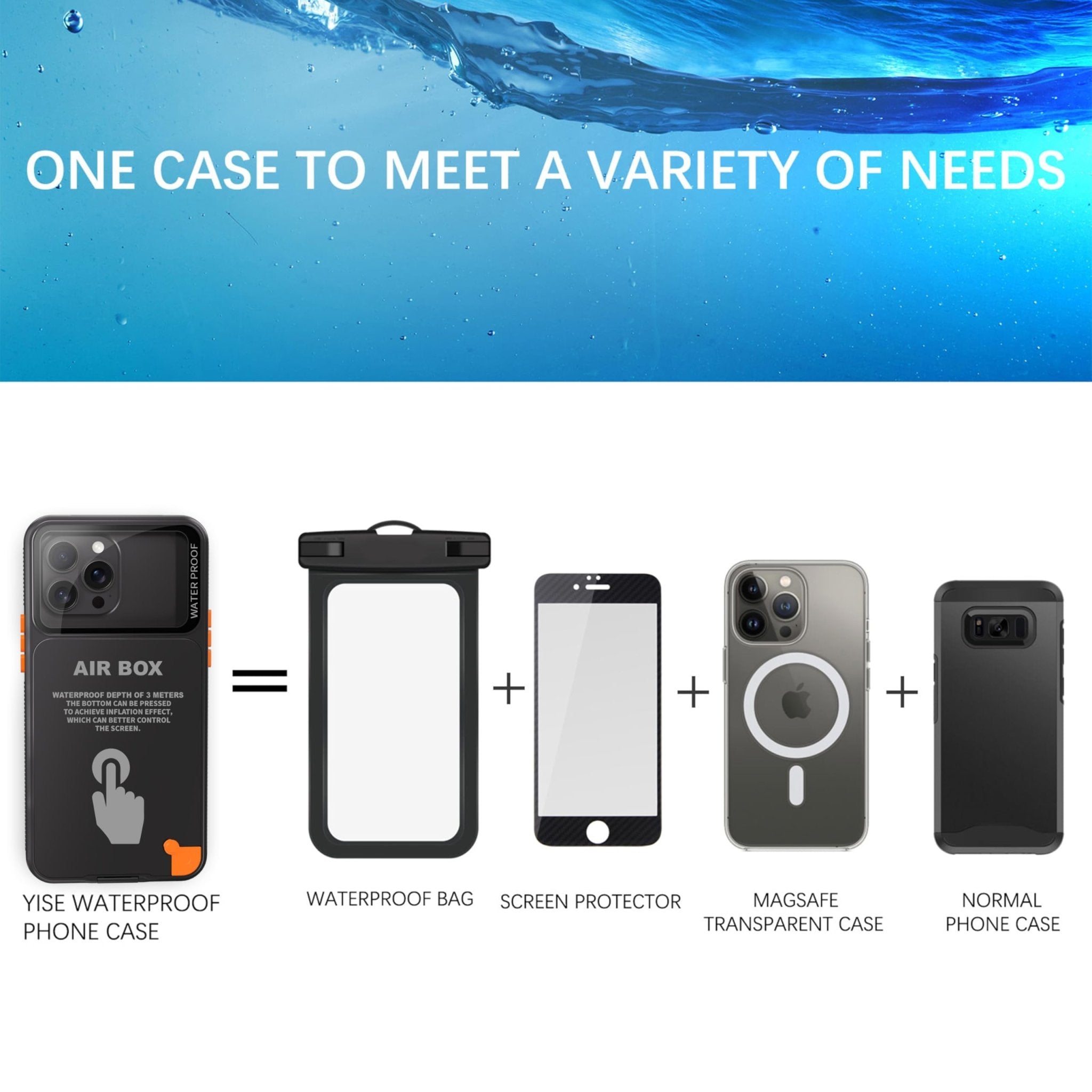 Waterproof Phone Case, Universal Underwater Pouch Dry Bag, Waterproof Self-Check Function, Beach Travel Essentials Snorkeling Case Compatible for iPhone 6.7 inch (Black, 6.7 inch)