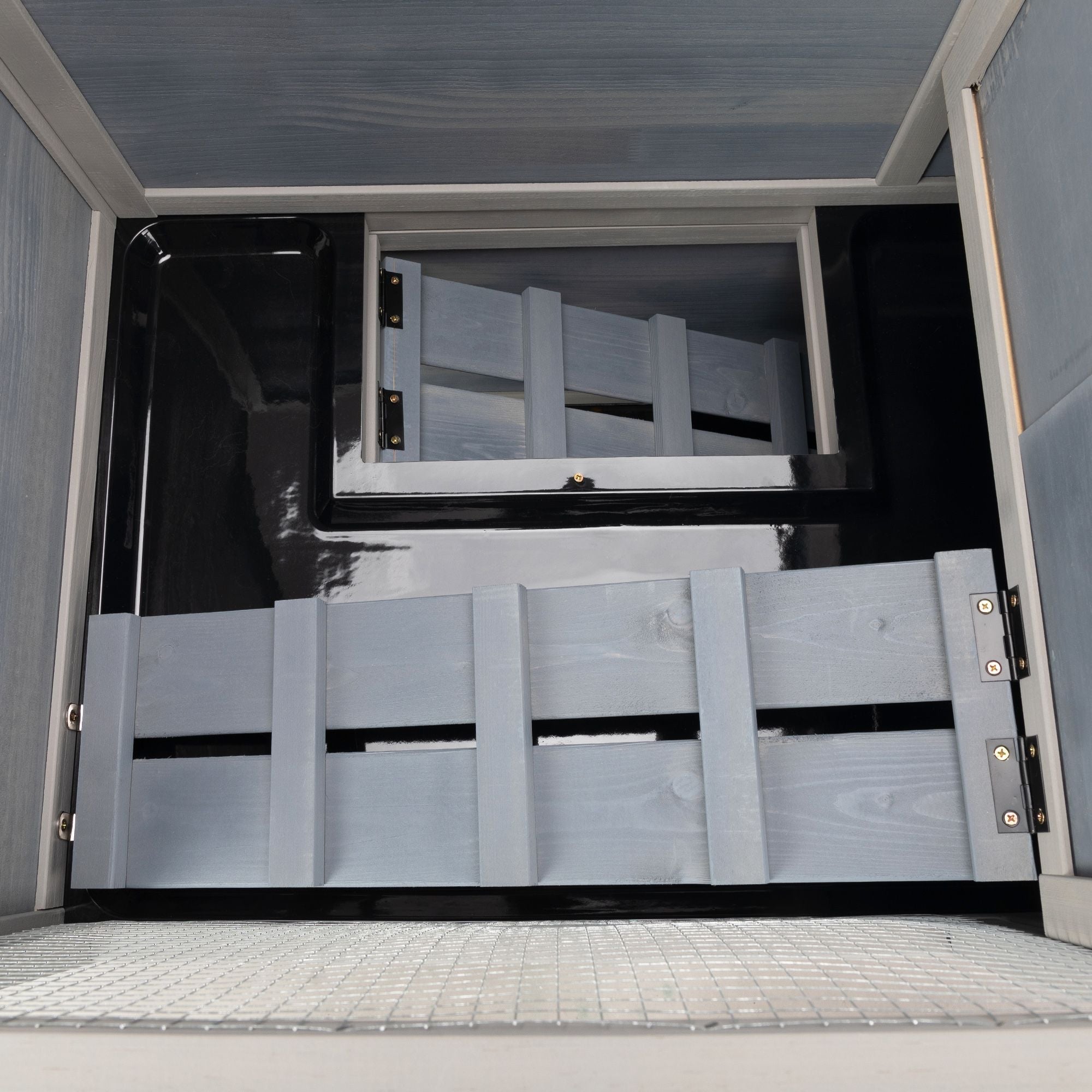 Weatherproof Rabbit House, Indoor/Outdoor Wooden Rabbit Hutch, 2 Story Bunny Cage, Pet House, Wooden Chicken Coop with Wheels, Pull Out Tray for Rabbits and Guinea Pigs, Grey