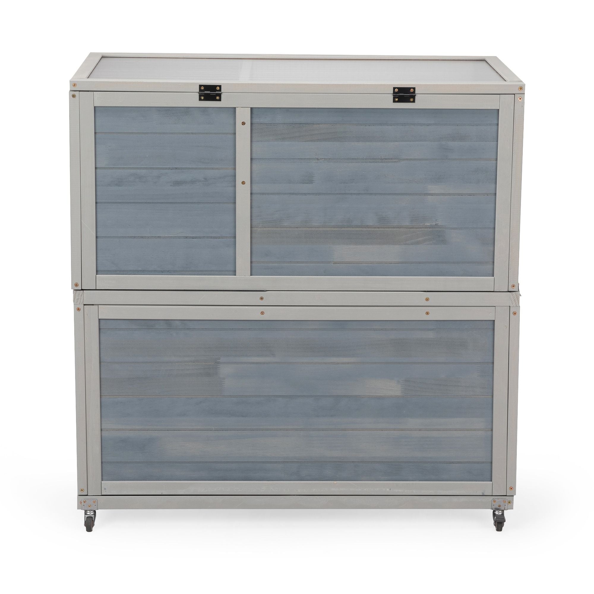 Weatherproof Rabbit House, Indoor/Outdoor Wooden Rabbit Hutch, 2 Story Bunny Cage, Pet House, Wooden Chicken Coop with Wheels, Pull Out Tray for Rabbits and Guinea Pigs, Grey