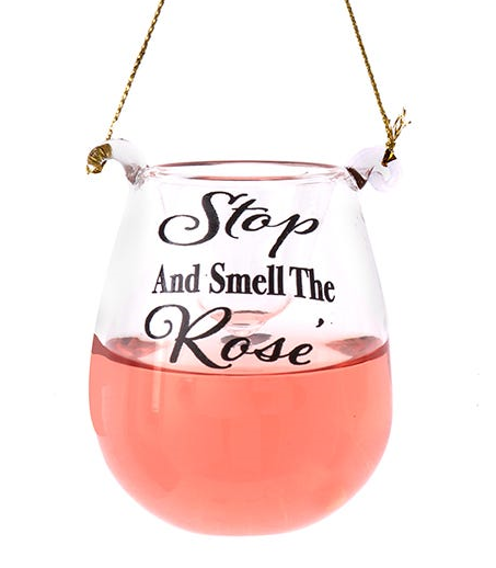Stemless Liquid Wine Glass Ornament - Stop and Smell the Rosé