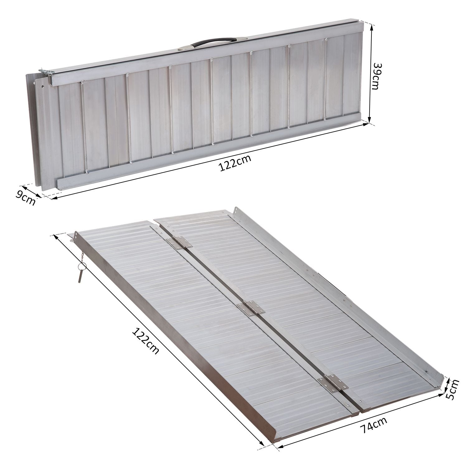 Wheelchair Ramp 4FT, Folding Aluminum Threshold Ramp with Non-Slip Surface, Transition Plates, 600lbs Weight Capacity, Handicap Ramp for Home, Doorways, Curbs, Steps