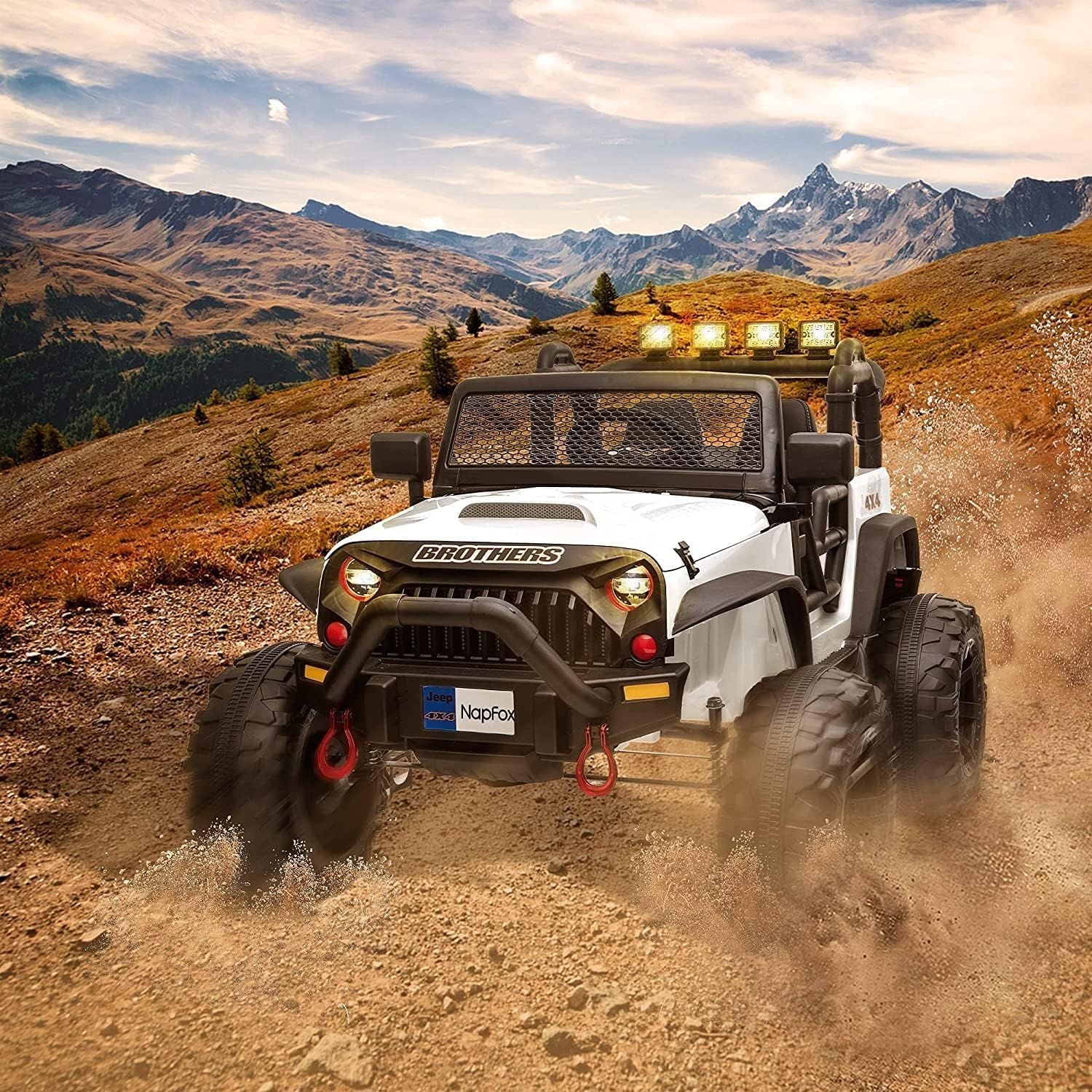 White 48.4" Large Ride On Car for Kids, Battery Powered Electric Car with 2 Seats, Remote Control, 14" Large Suspension Wheels, LED Lights, Music, Bluetooth for Boys & Girls