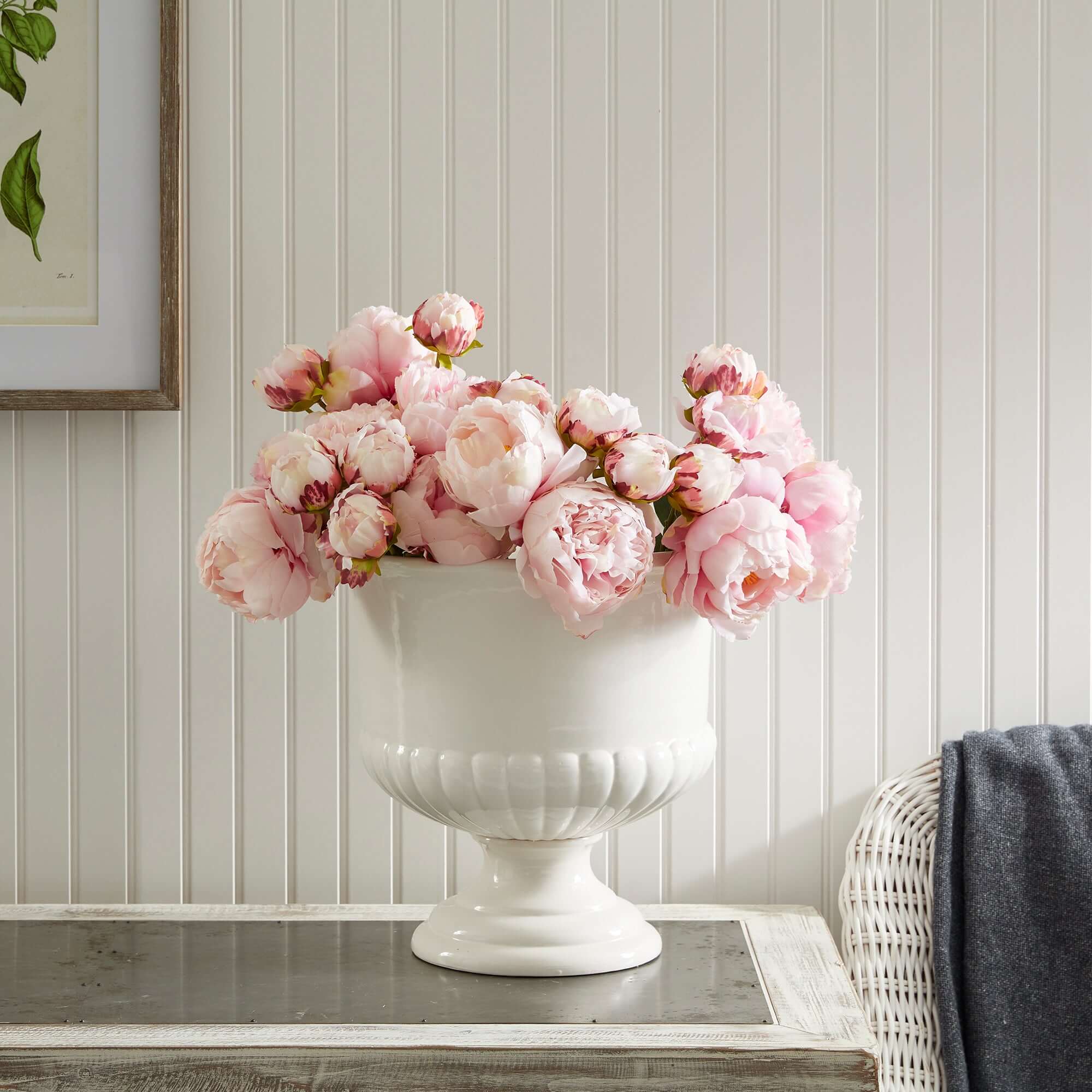 White Ceramic Urn Planter for Tuscan-Inspired Decor