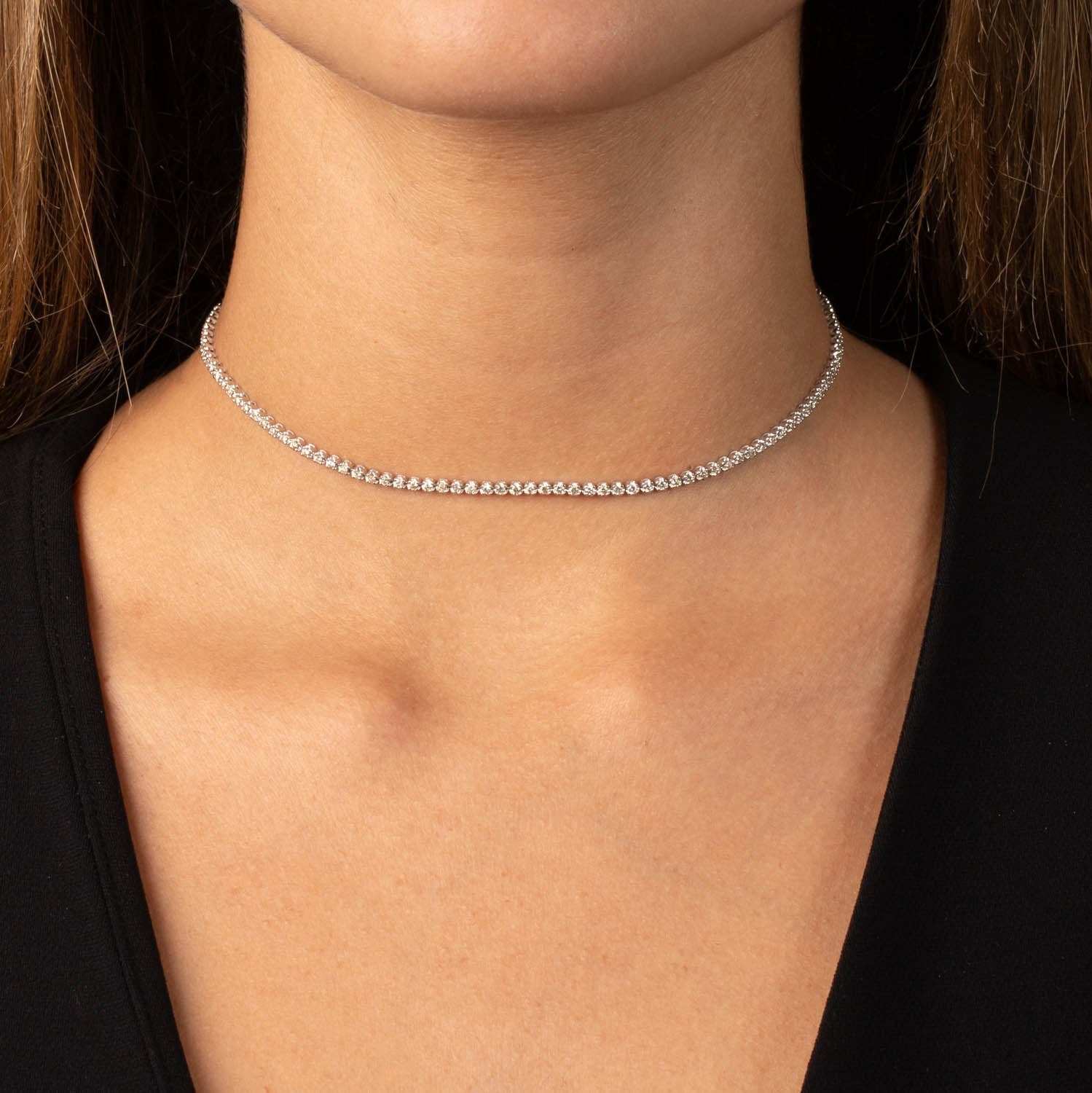 Thin Diamond Tennis Choker 14K - Adina's Jewels